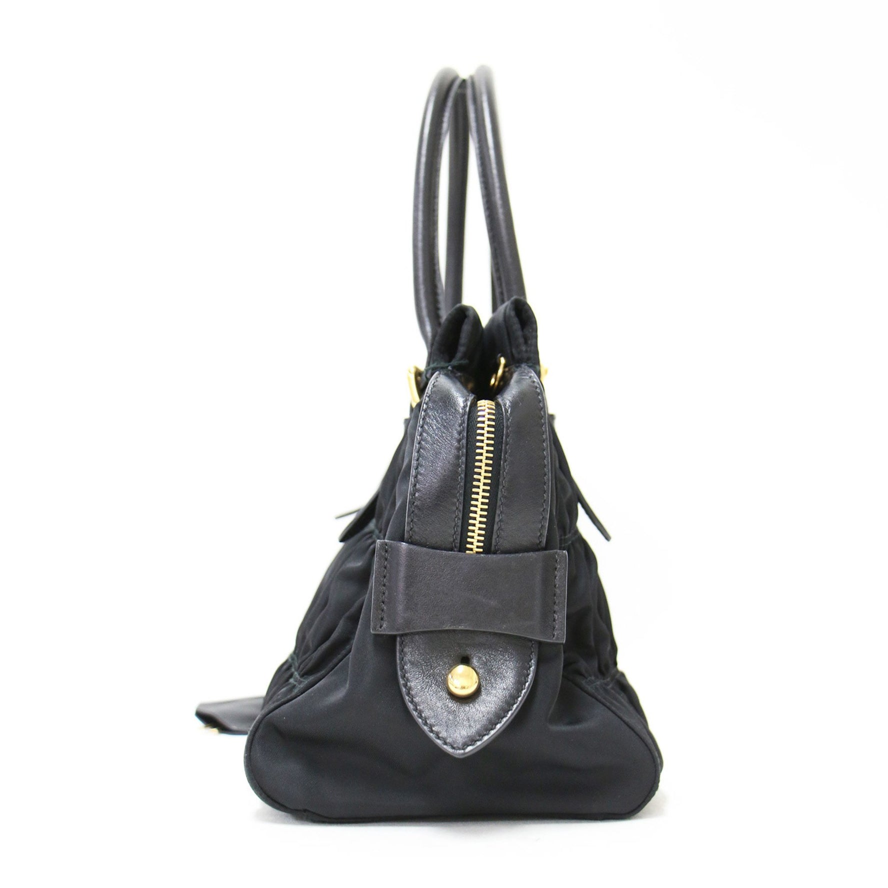 PRADA Nylon Handbag Tote Bag with Gathered Metal and Leather Handles
