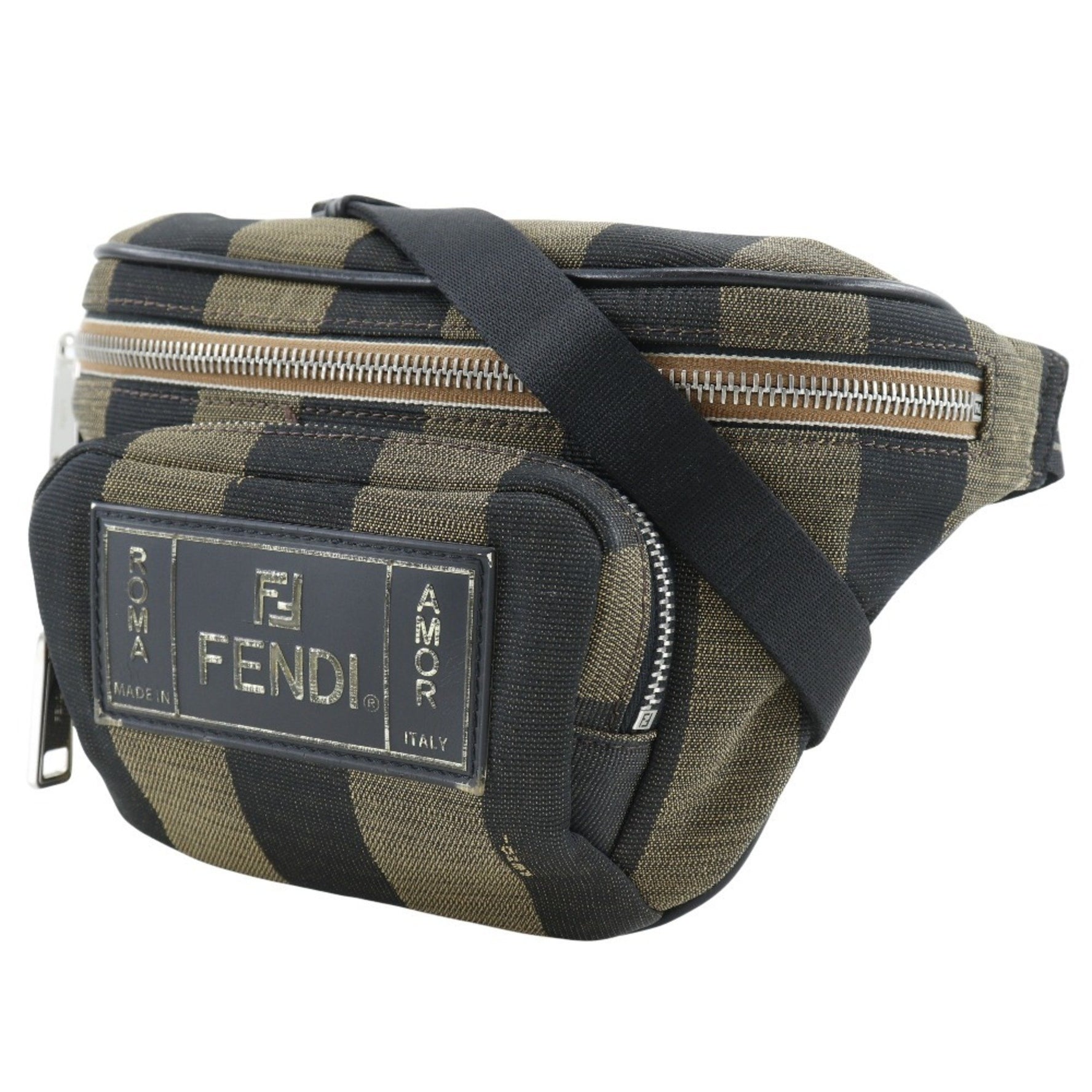 FENDI Pecan Stripe Waist Bag Body Nylon Canvas Unisex
