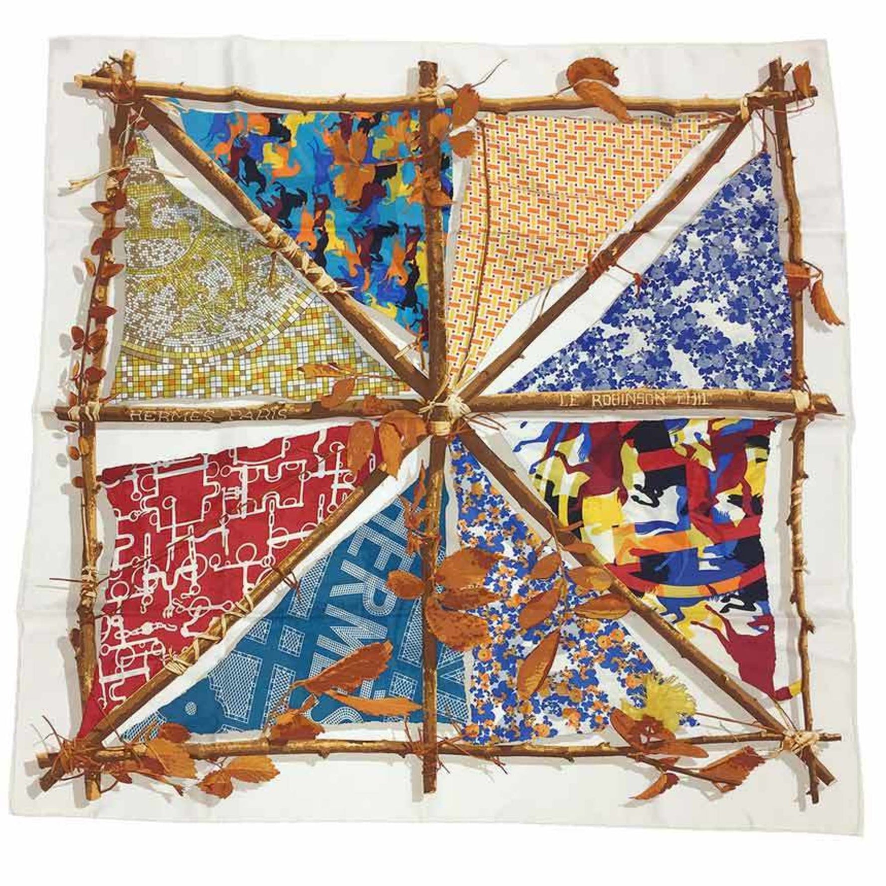 HERMES Scarf Muffler Carre 90 LE ROBINSON CHIC/Chic Robinson 100% Silk