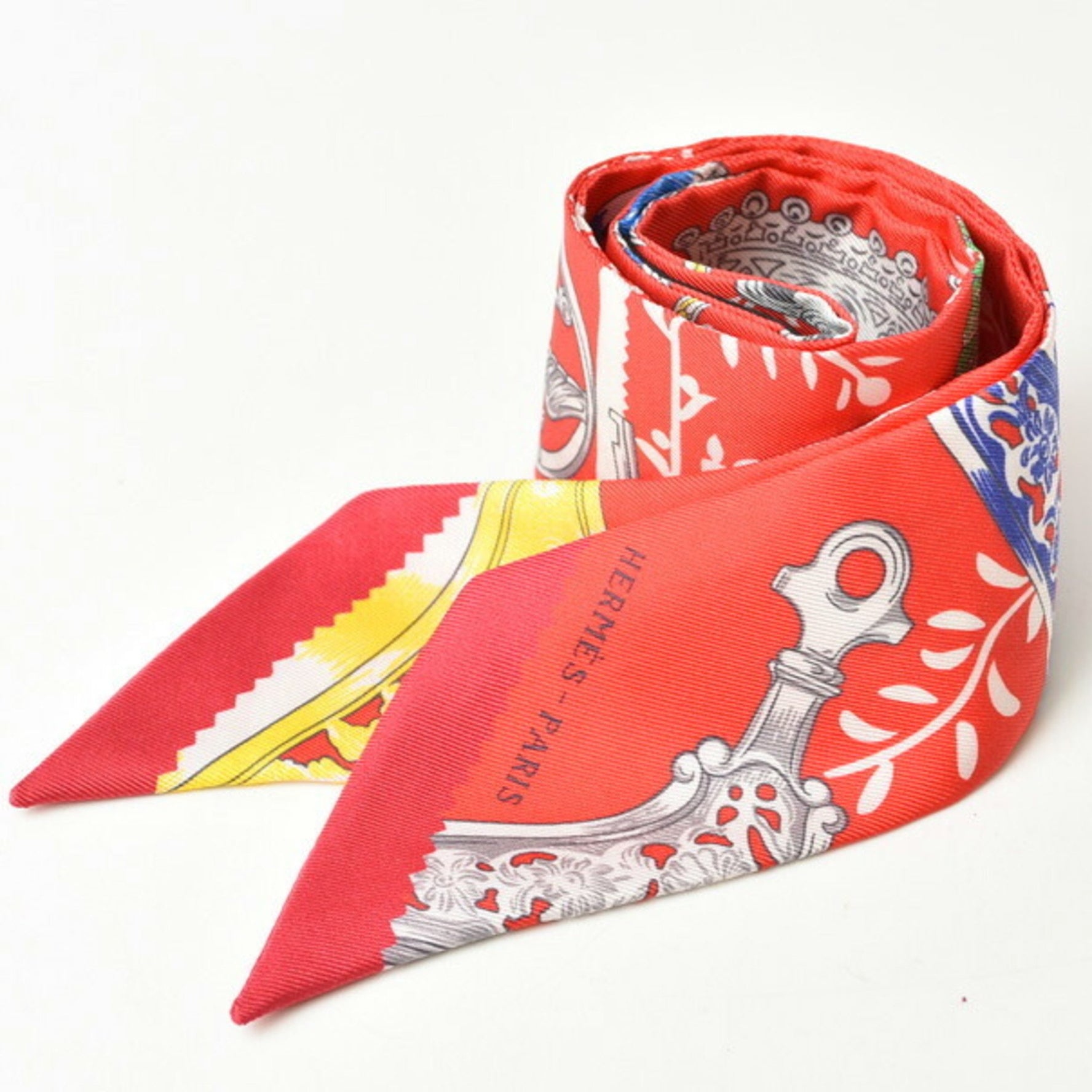 Hermes Twilly Scarf Muffler Silk Twill Rouge Blue