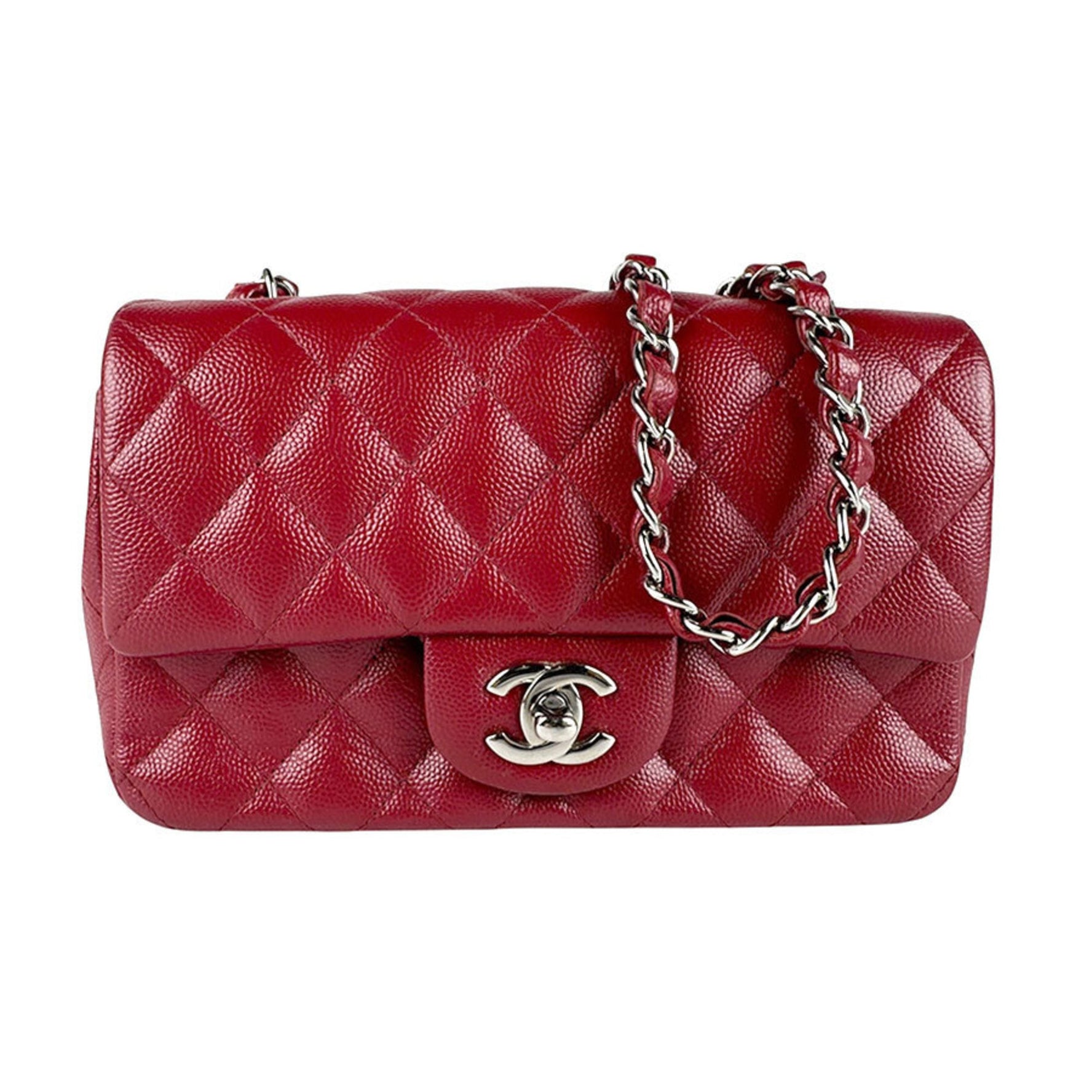 CHANEL Shoulder Bag, Caviar Leather, Red and Silver