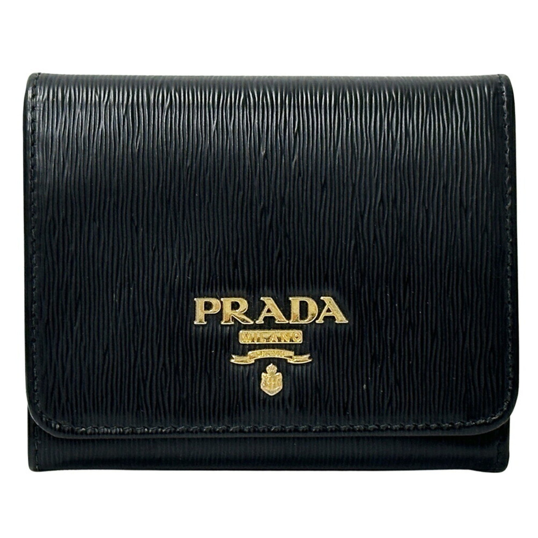 Prada Tri-fold Leather Wallet in and Gold, Compact Mini