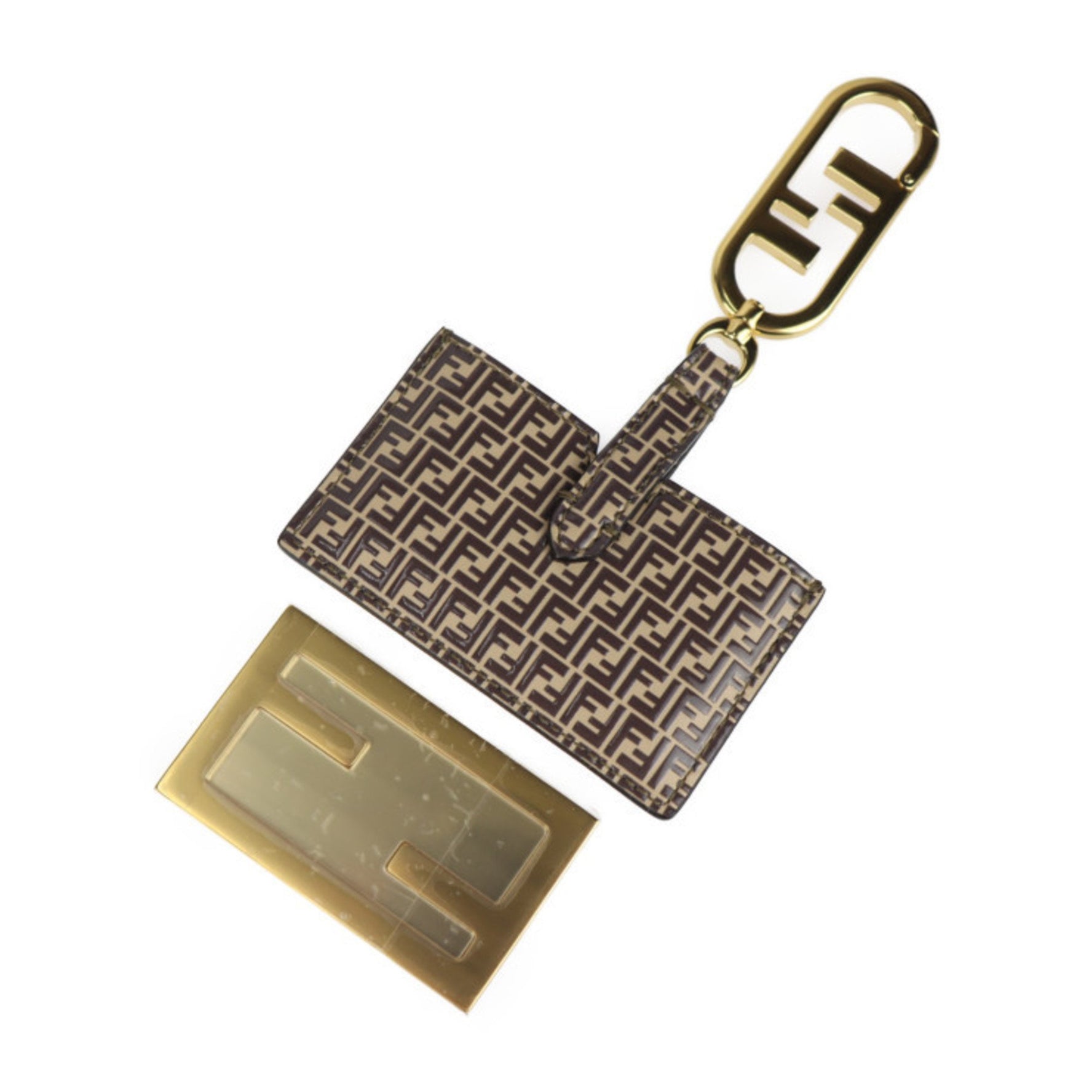 FENDI Mirror Holder Micro FF Keychain Leather Bag Charm