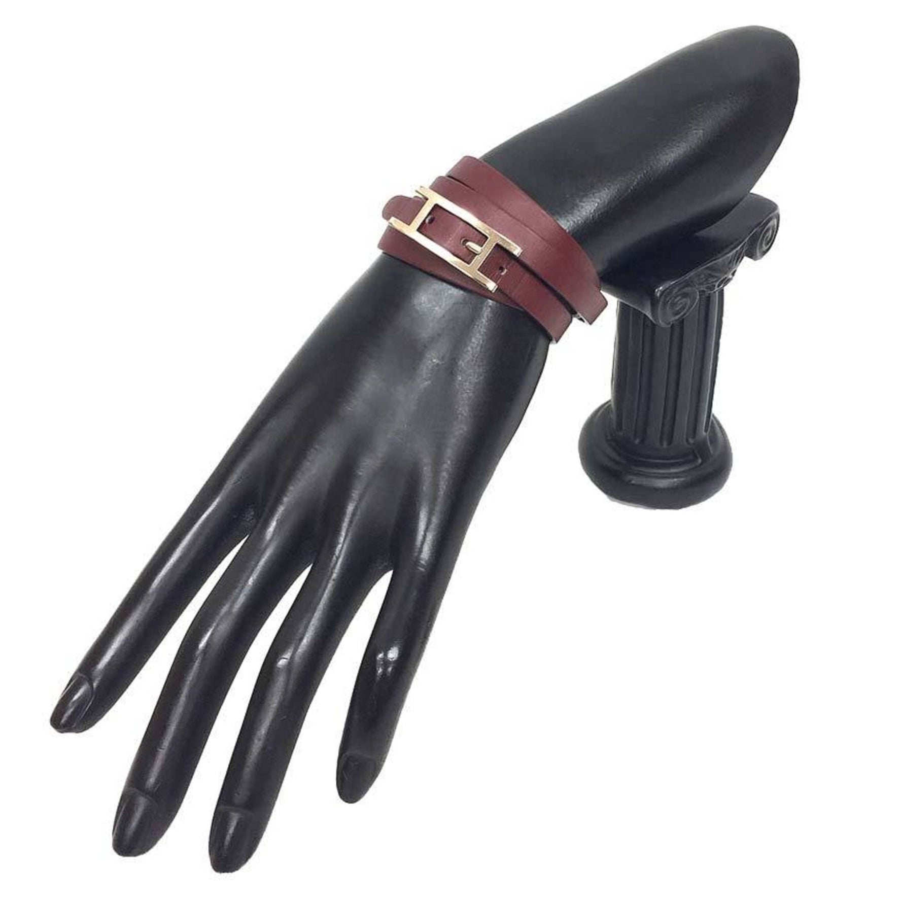 HERMES Leather Bracelet Choker Rouge Ash □ I Stamp S Size