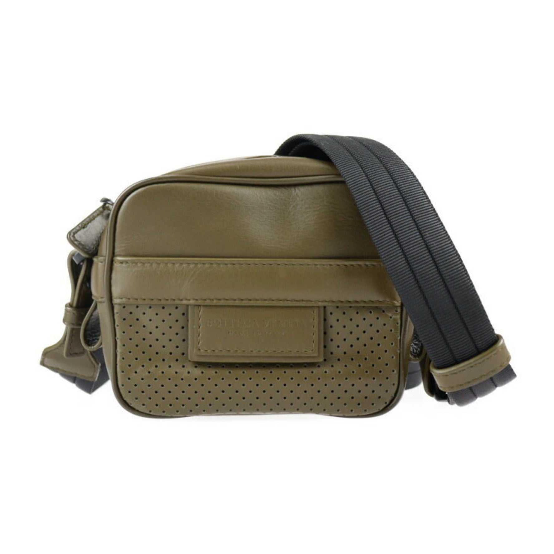 BOTTEGA VENETA Bottega Veneta shoulder bag lambskin khaki olive system black metal fittings pouch belt mini punching