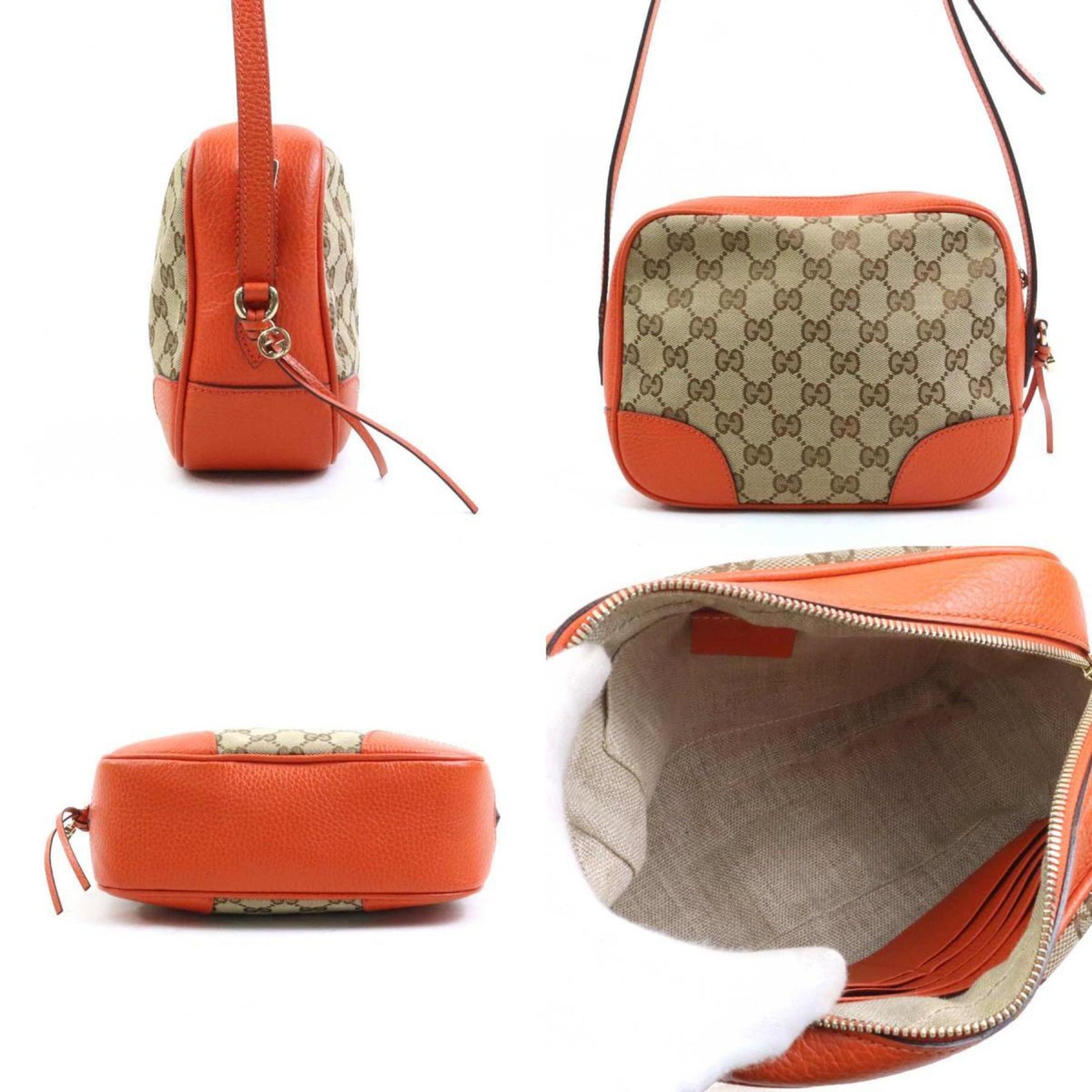 Gucci GG Canvas and Leather Shoulder Bag in Orange Brown
