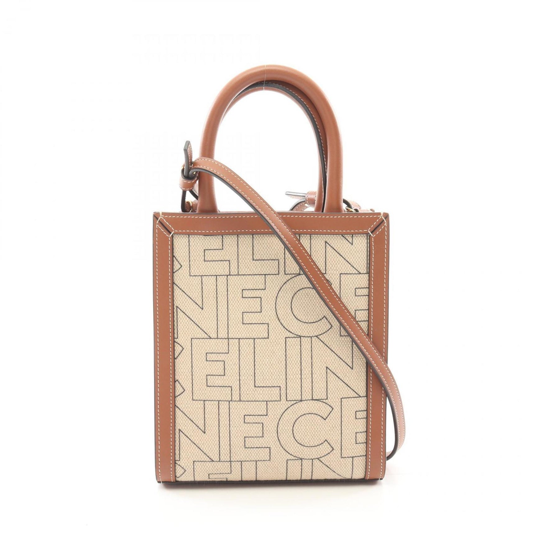 CELINE Mini Vertical Cabas Handbag Bag Canvas Leather Ivory Brown