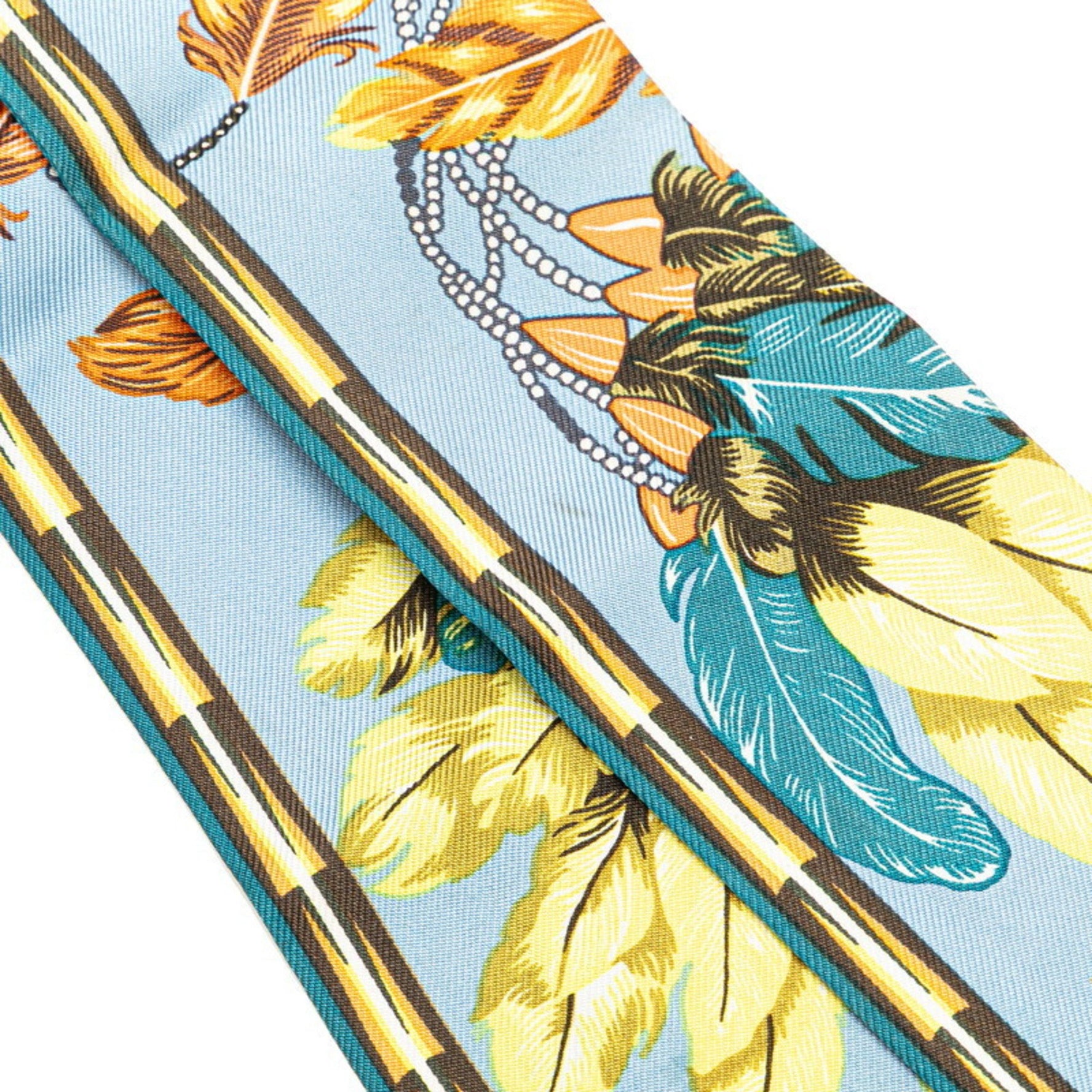 Hermes Hermès Twilly Brazil Scarf, Light Blue Multicolor Silk