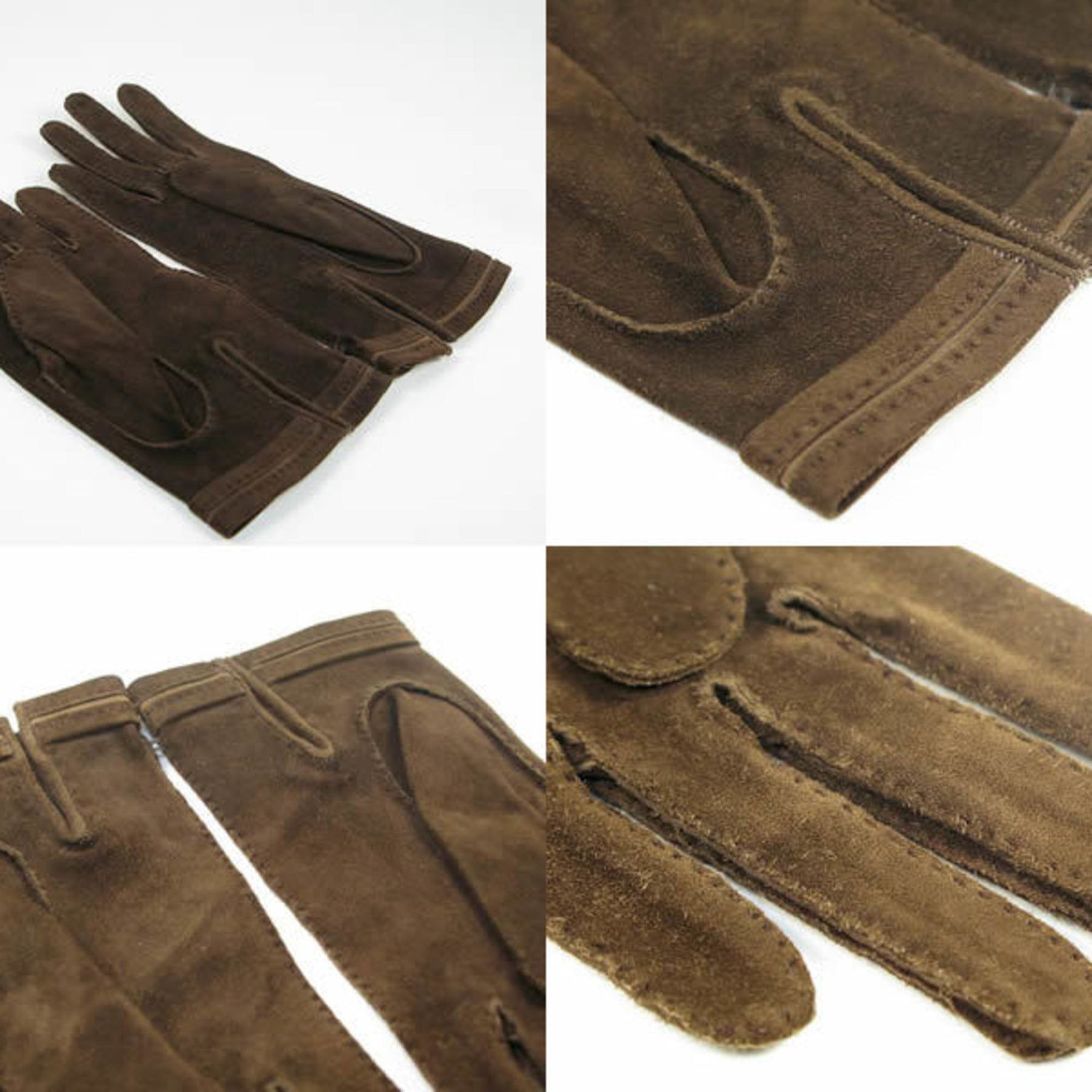 HERMES Suede Dark Brown Gloves