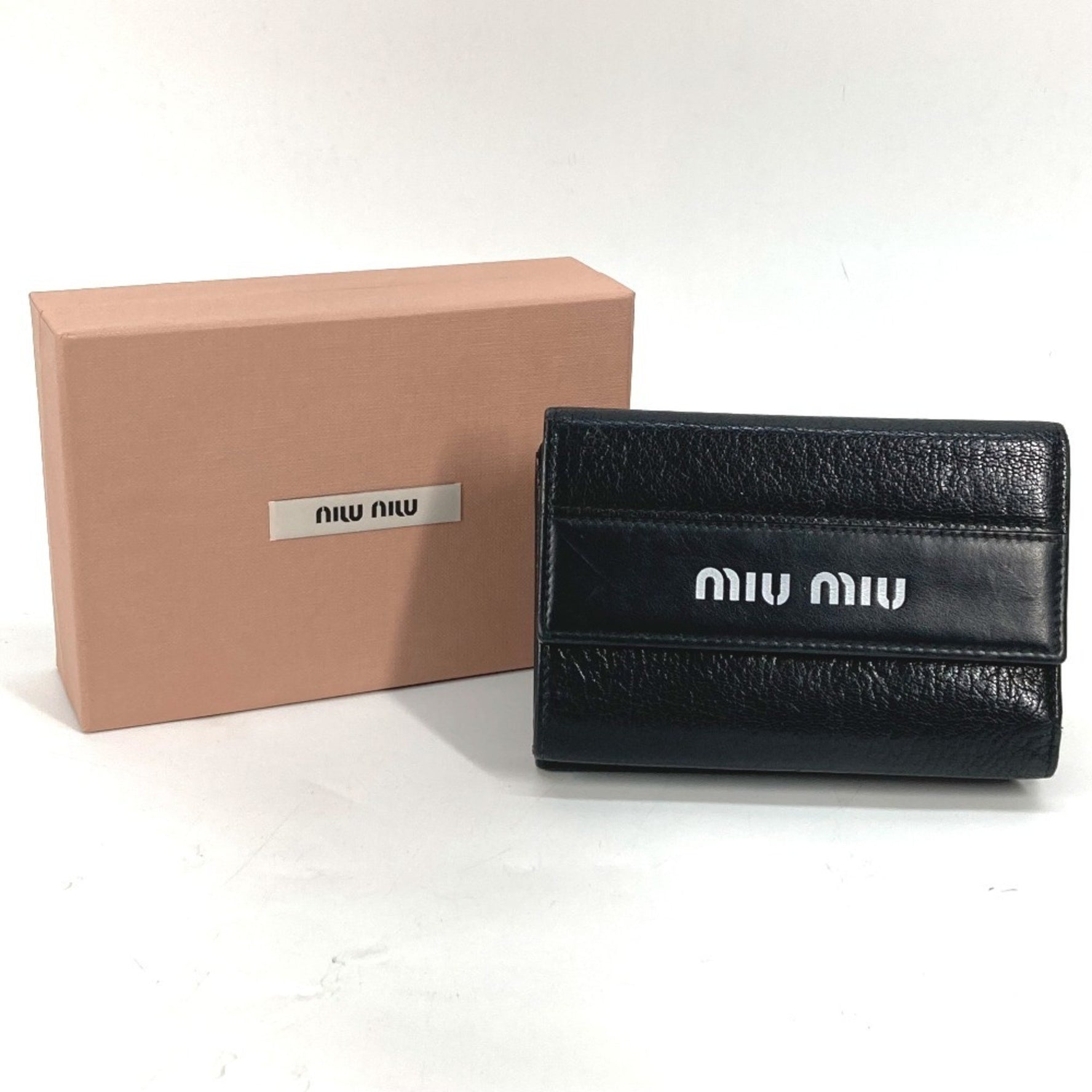 Miu Miu MIU Bicolor Compact Wallet Tri-fold Leather Black