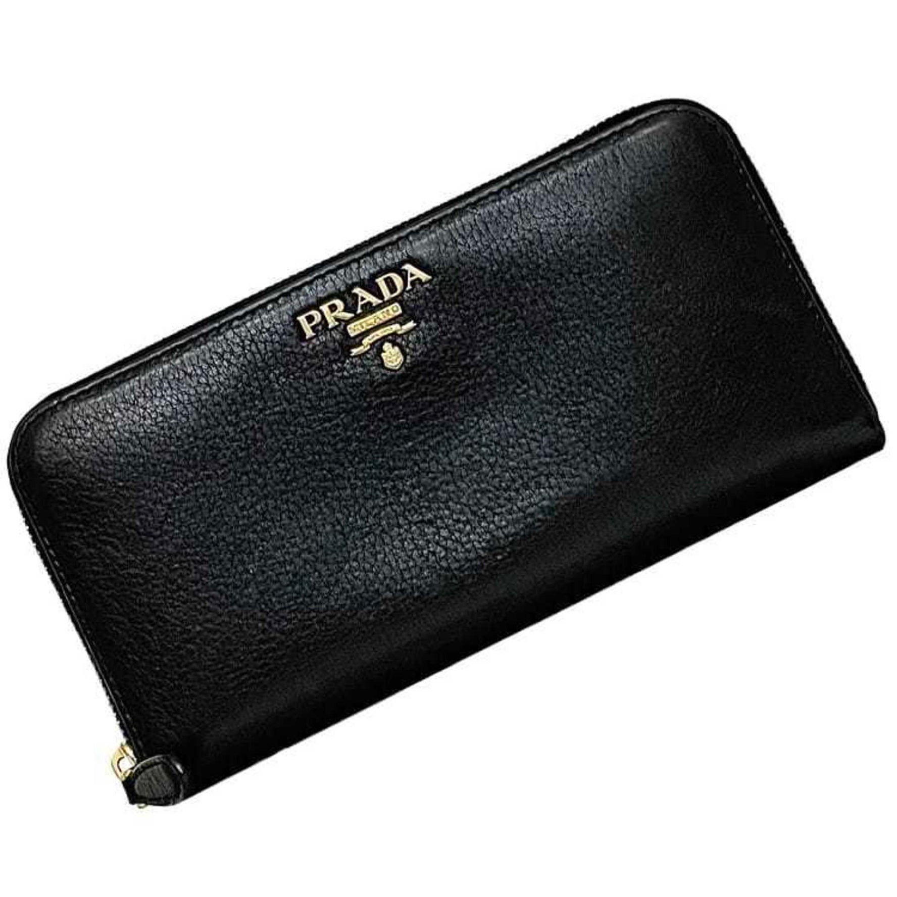 Prada Round Long Wallet Black NERO Leather Soft Men's