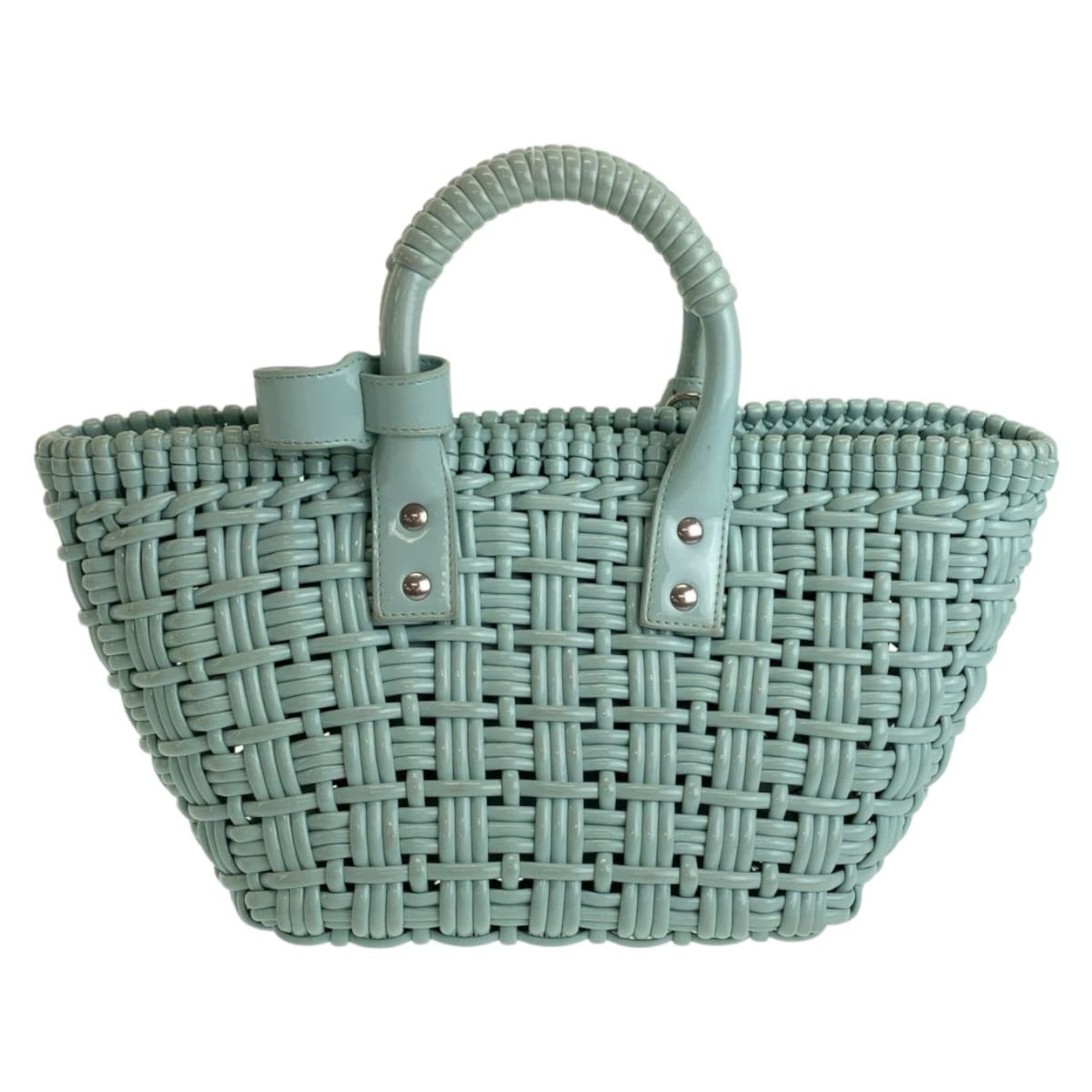 BALENCIAGA Enamel Basket Bistro XS, mint with silver hardware, enamel, This handbag/tote bag is perfect .