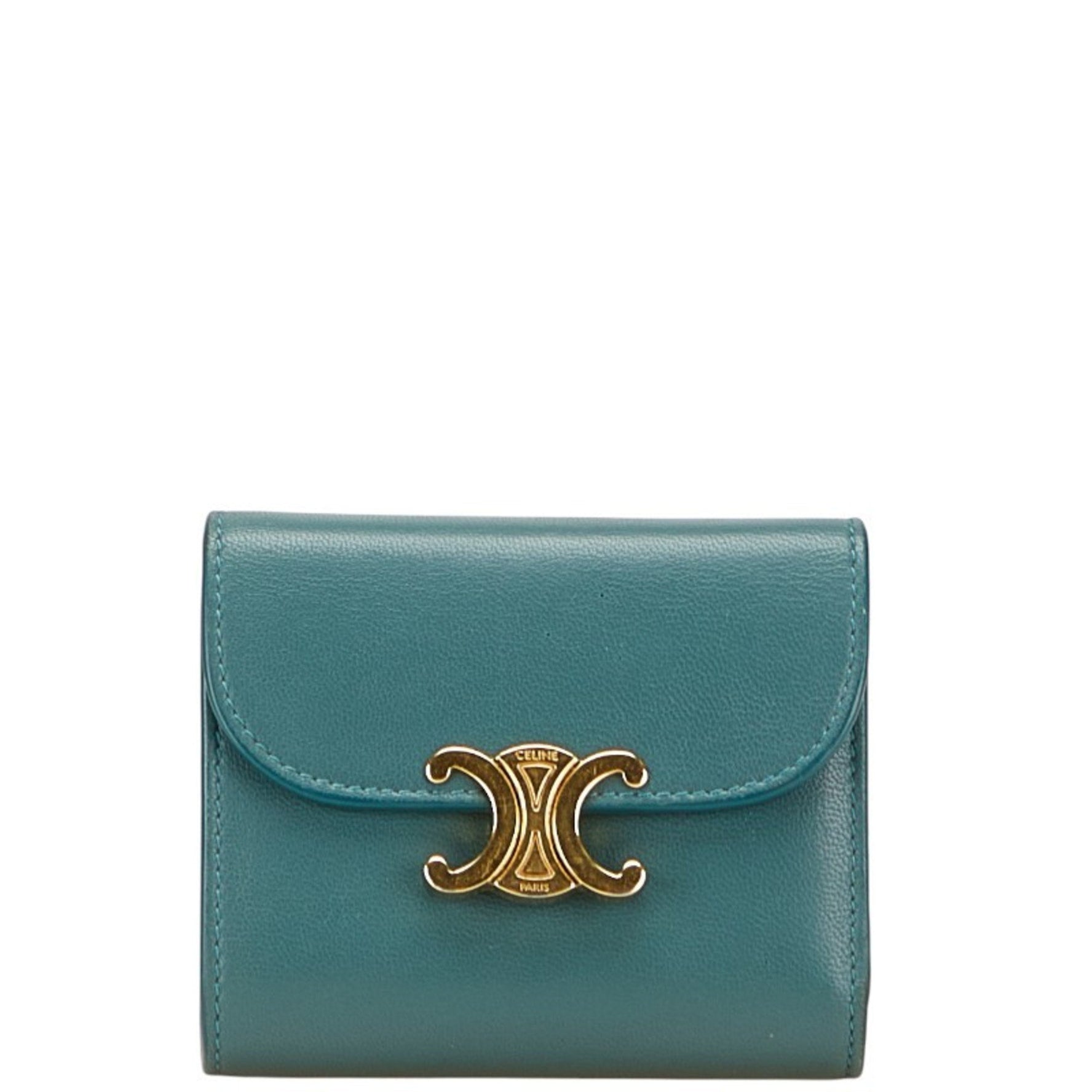 Celine Triomphe Small Bifold Wallet in Green and Blue Leather