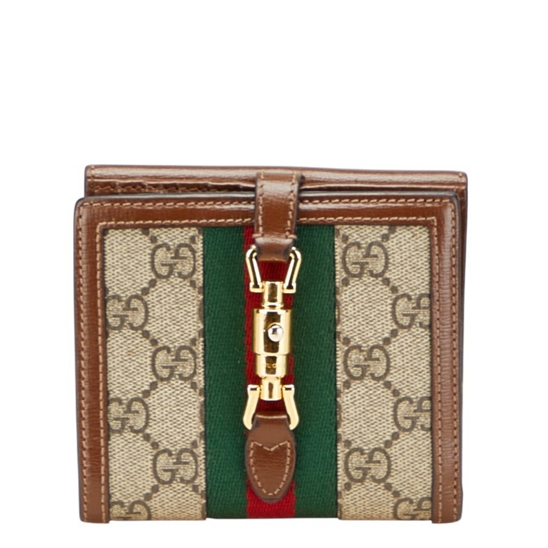 Gucci GG Supreme Sherry Line Jackie 1961 Bifold Wallet Beige Brown Leather