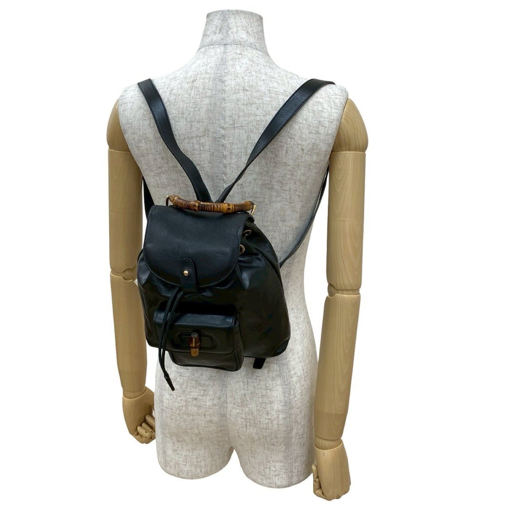 GUCCI Old Bamboo Leather Drawstring Mini Backpack Daypack