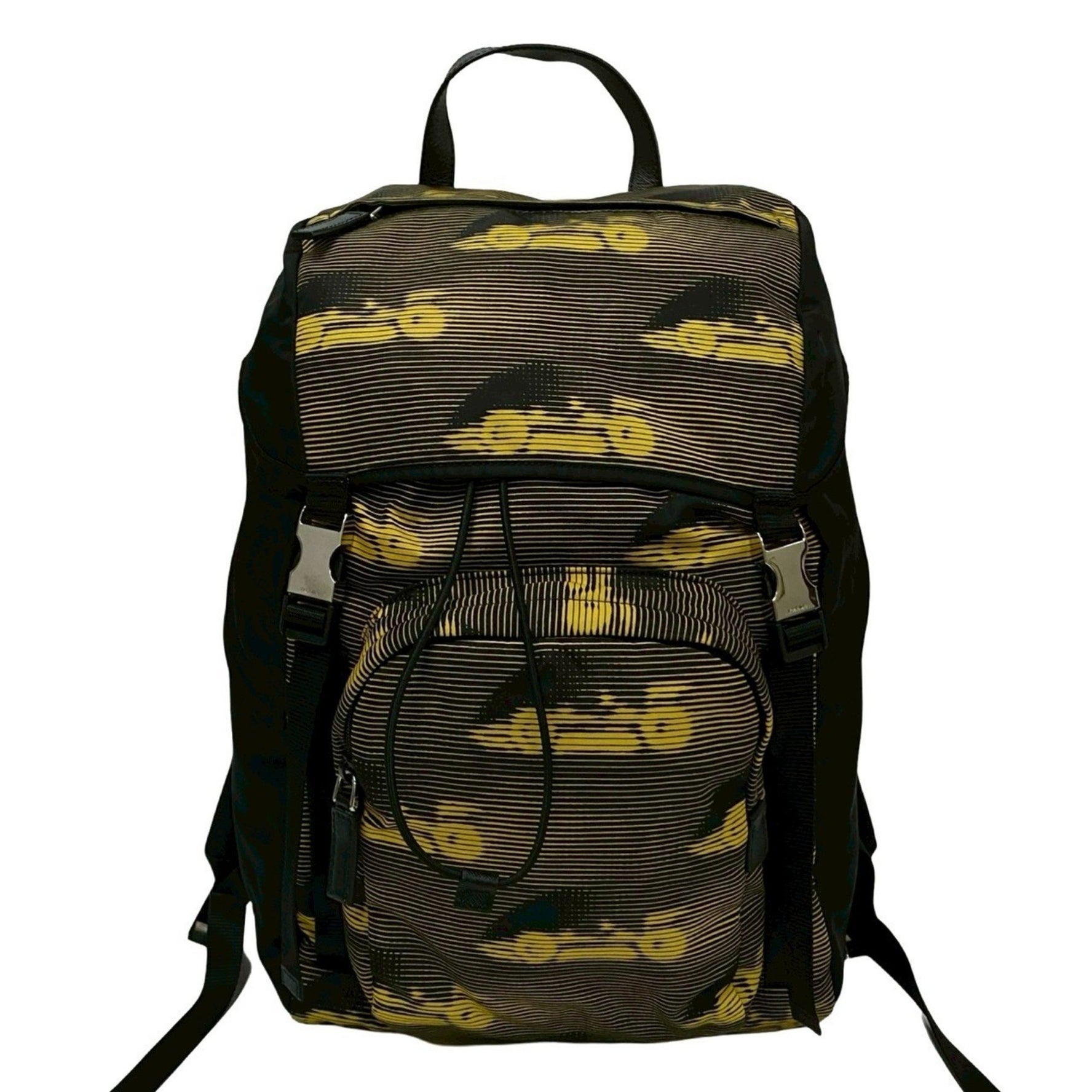 PRADA Logo Hardware Leather and Nylon Backpack Yellow Black