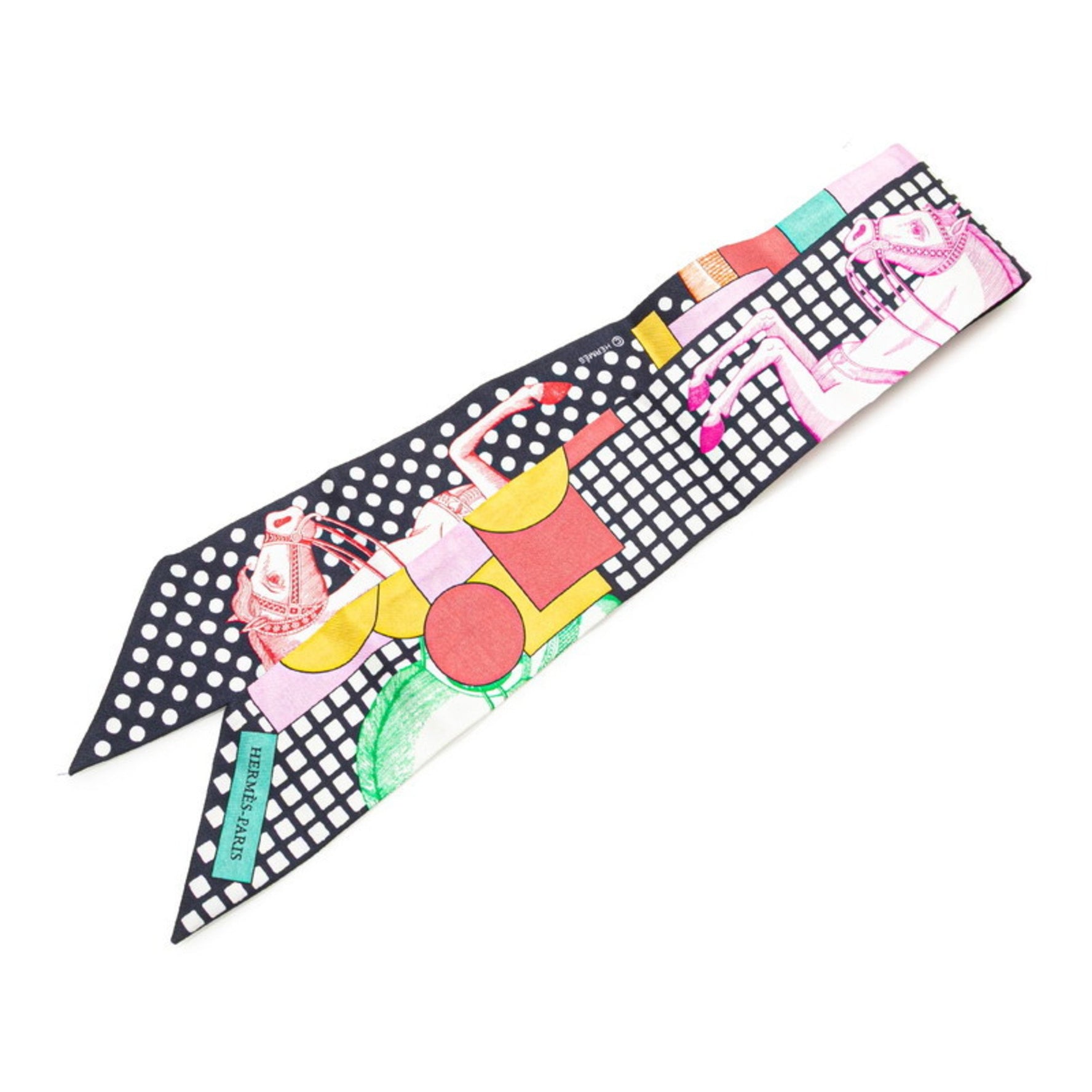 Hermes Hermès Twilly Cavalier en Formes Scarf, Navy and Multicolor Silk