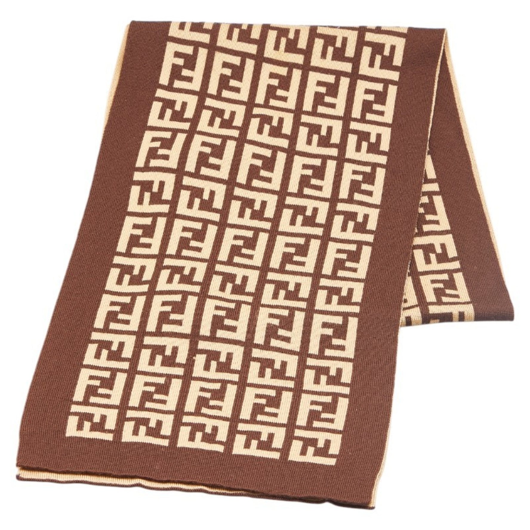 FENDI ZUCCA SCARF BROWN BEIGE WOOL