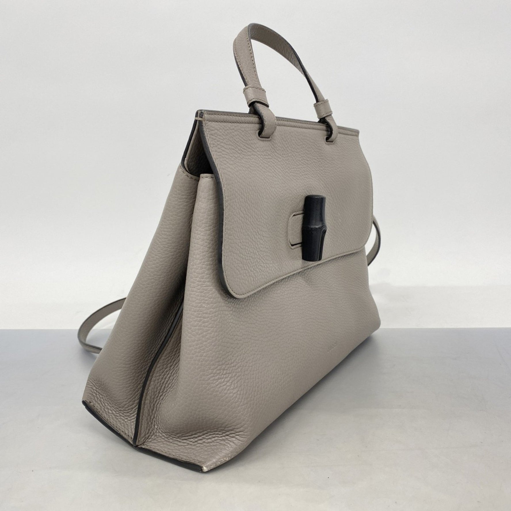 Gucci Bamboo Handbag Leather Light Gray