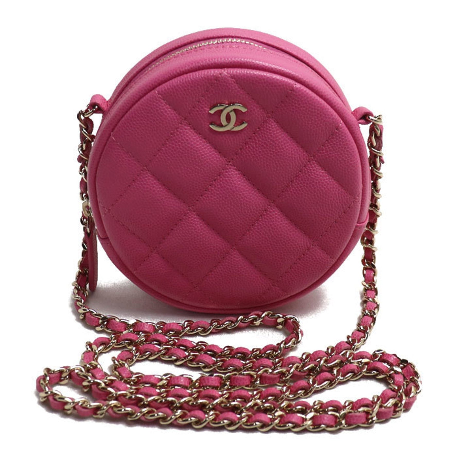CHANEL Matelasse Round Chain Shoulder Bag Caviar Skin Ladies