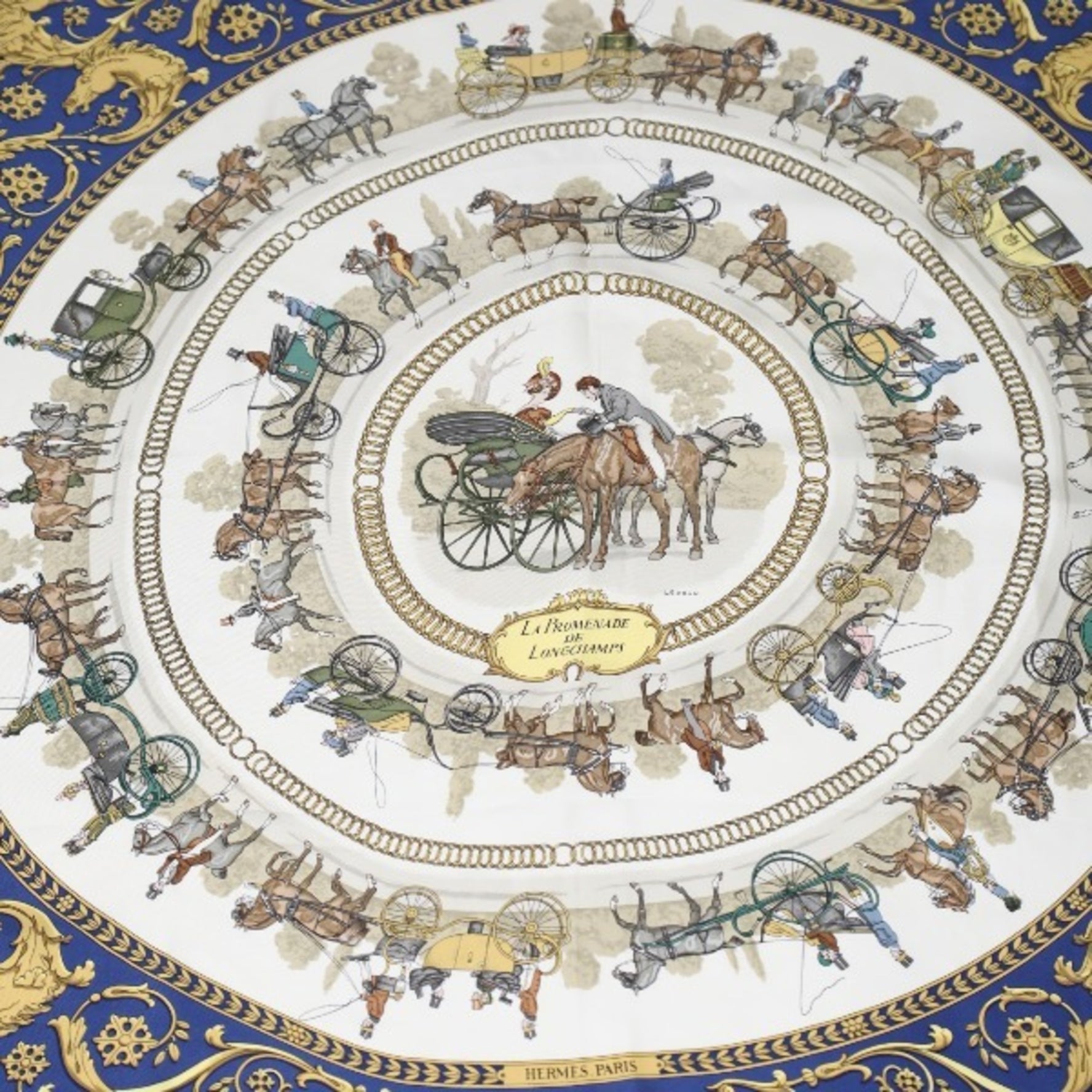 Hermes Scarf La PROMENADE DE LONGCHAMPS Silk Carré 90