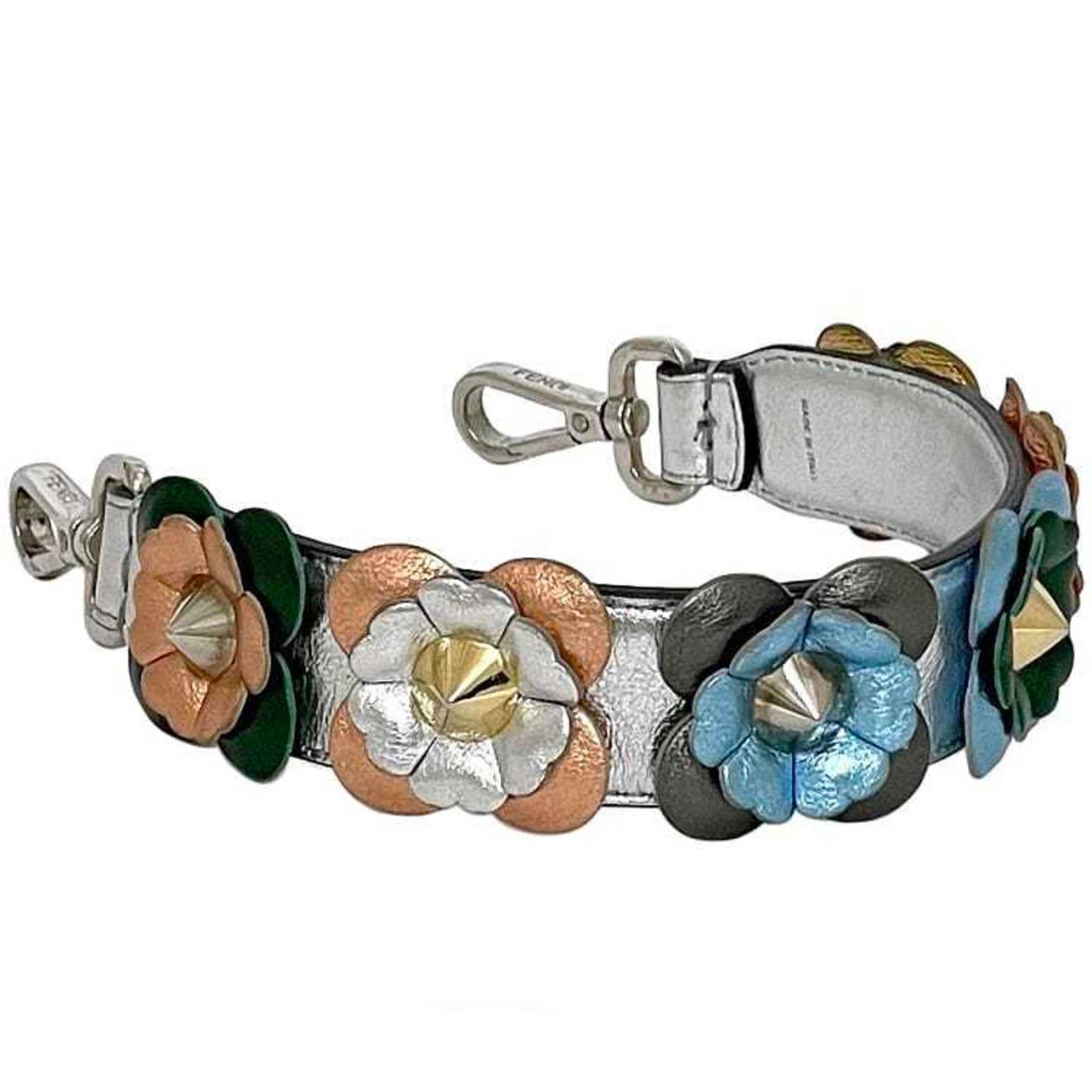 Fendi Handle Strap You Silver Multicolor Leather Floral Motif Short Shoulder Handbag