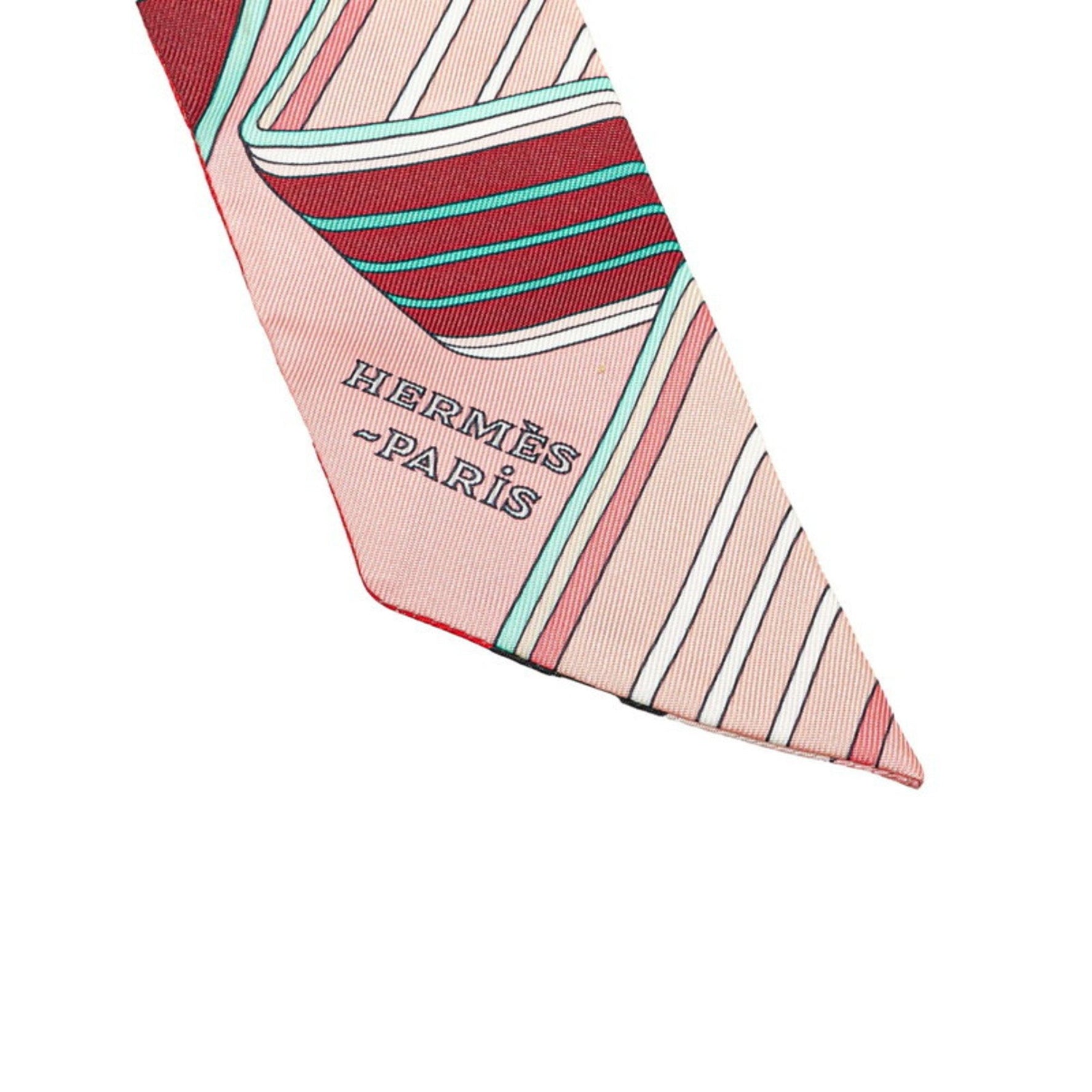 Hermes Hermès Twilly SANGLES EN ZIGZAG Zigzag Sangle Scarf, Pink Multicolor Silk