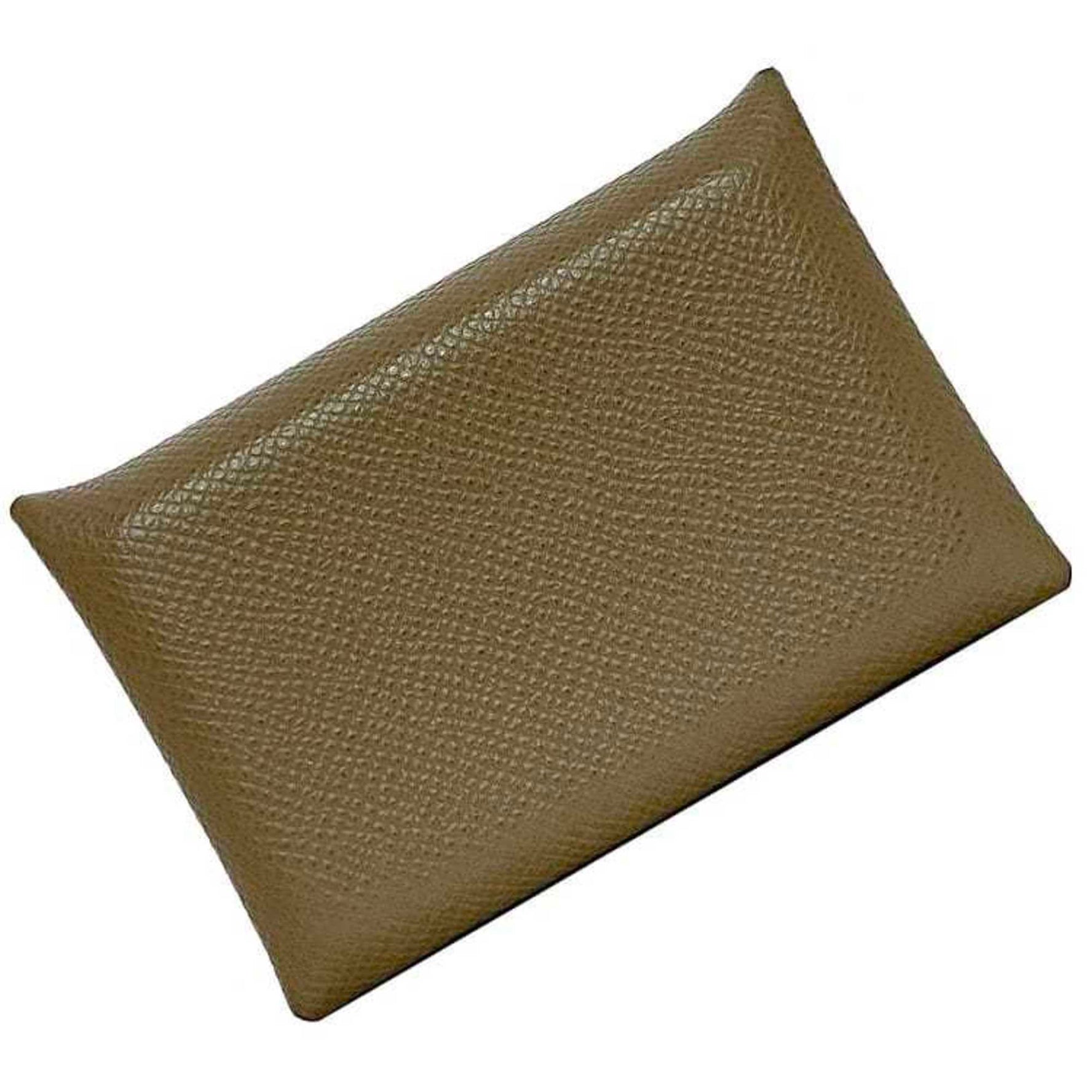 Hermes Card Case Calvi Beige Etoupe Business Holder Leather Togo D Stamp Men's Compact