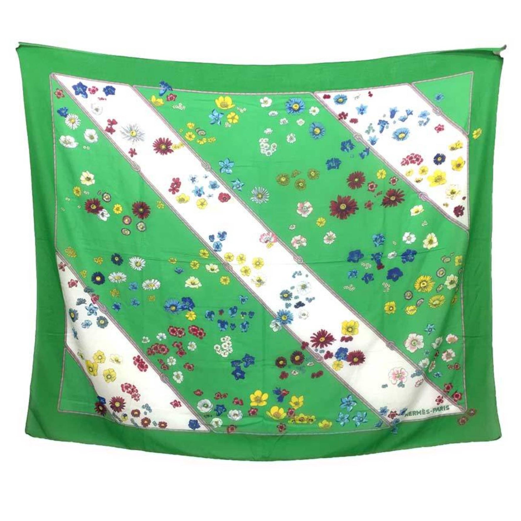 HERMES Scarf Stole Shawl Pareo Flower Large Long 100% Cotton Bedspread Sofa Cover Multicover