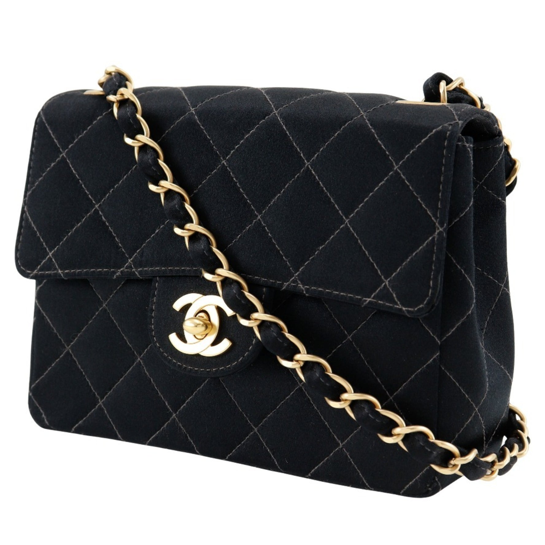 Chanel Chain Shoulder Bag Matelasse Satin Turnlock Mini ChainShoulder