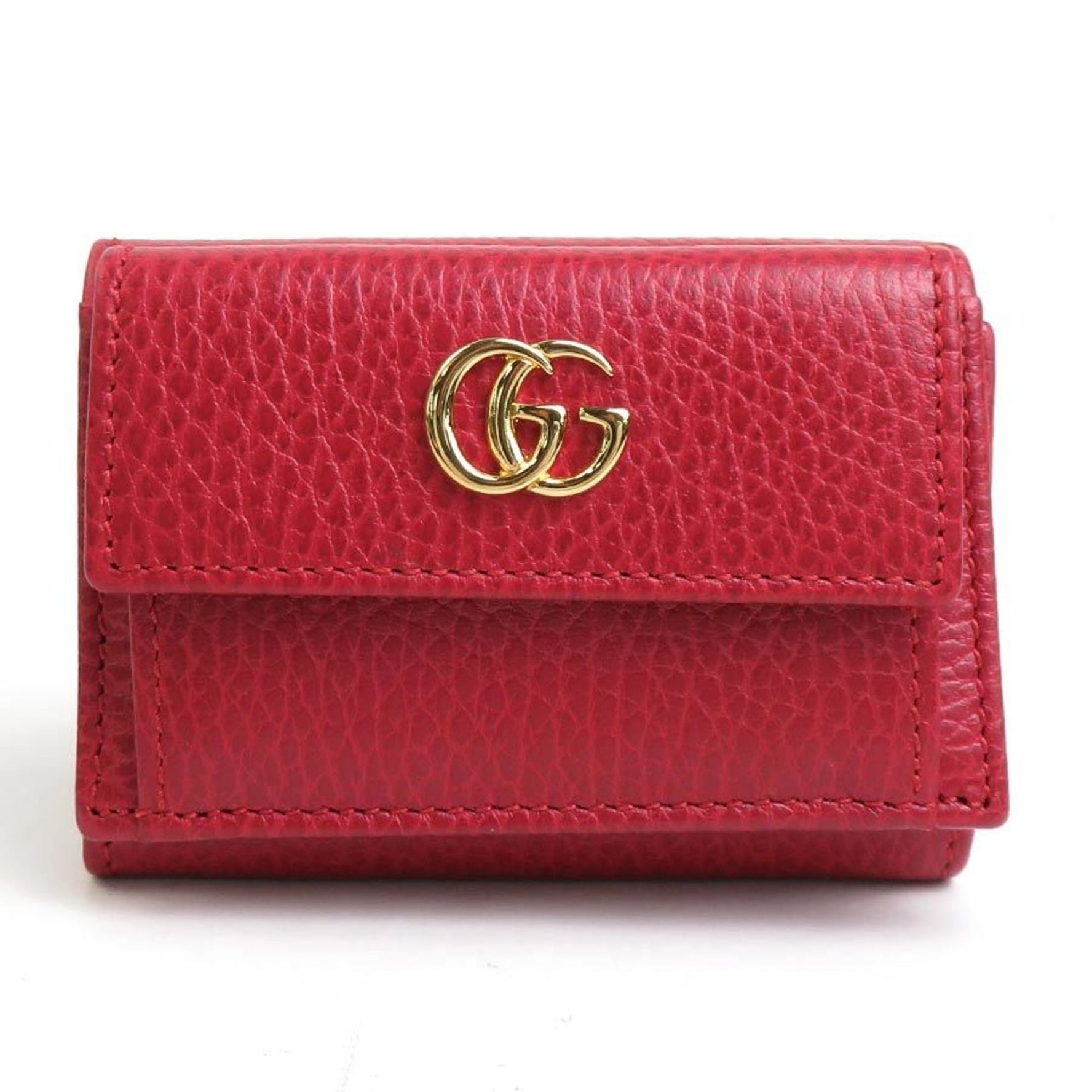 GUCCI Trifold Wallet GG Marmont Leather Red Unisex