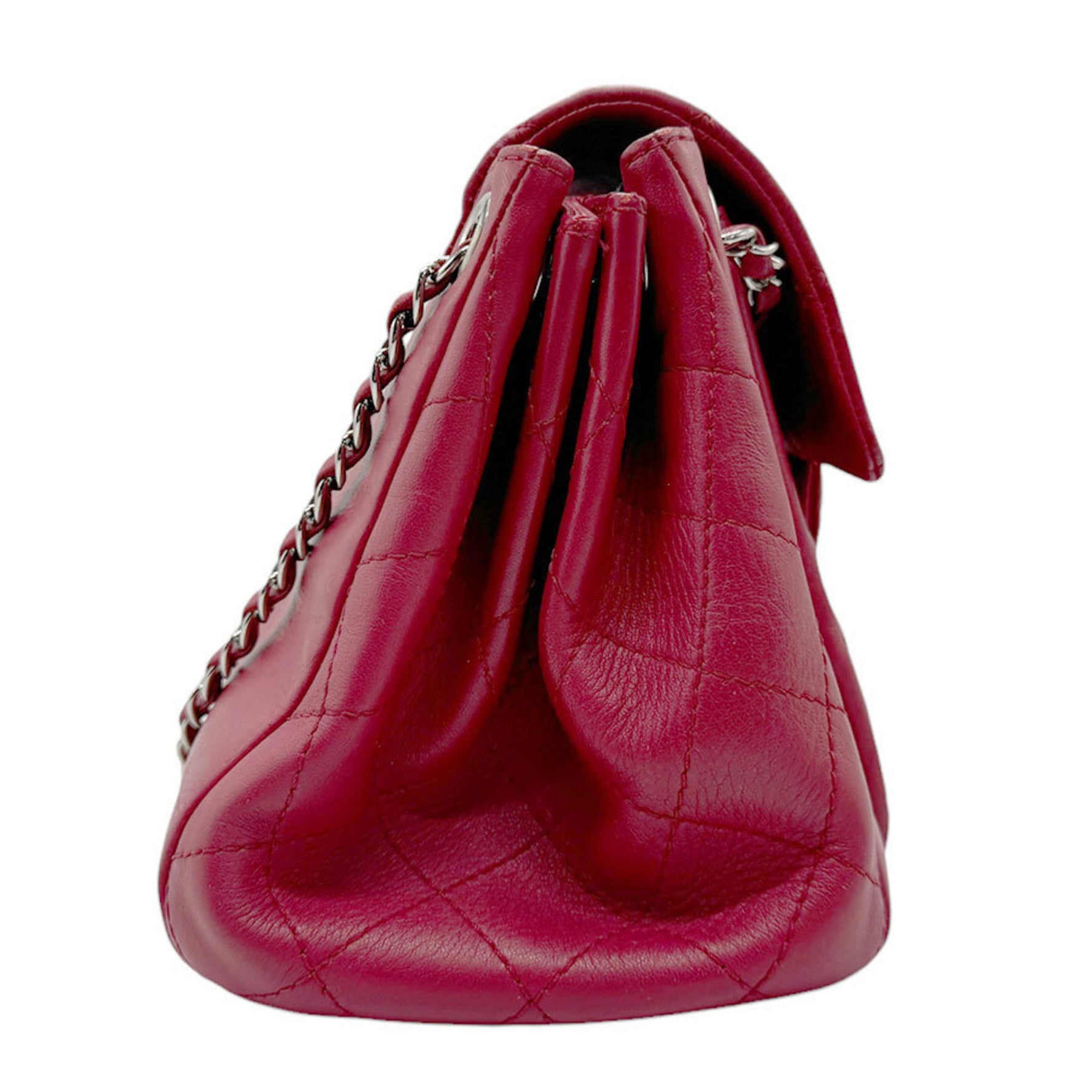 CHANEL Shoulder Bag Lambskin Red Silver