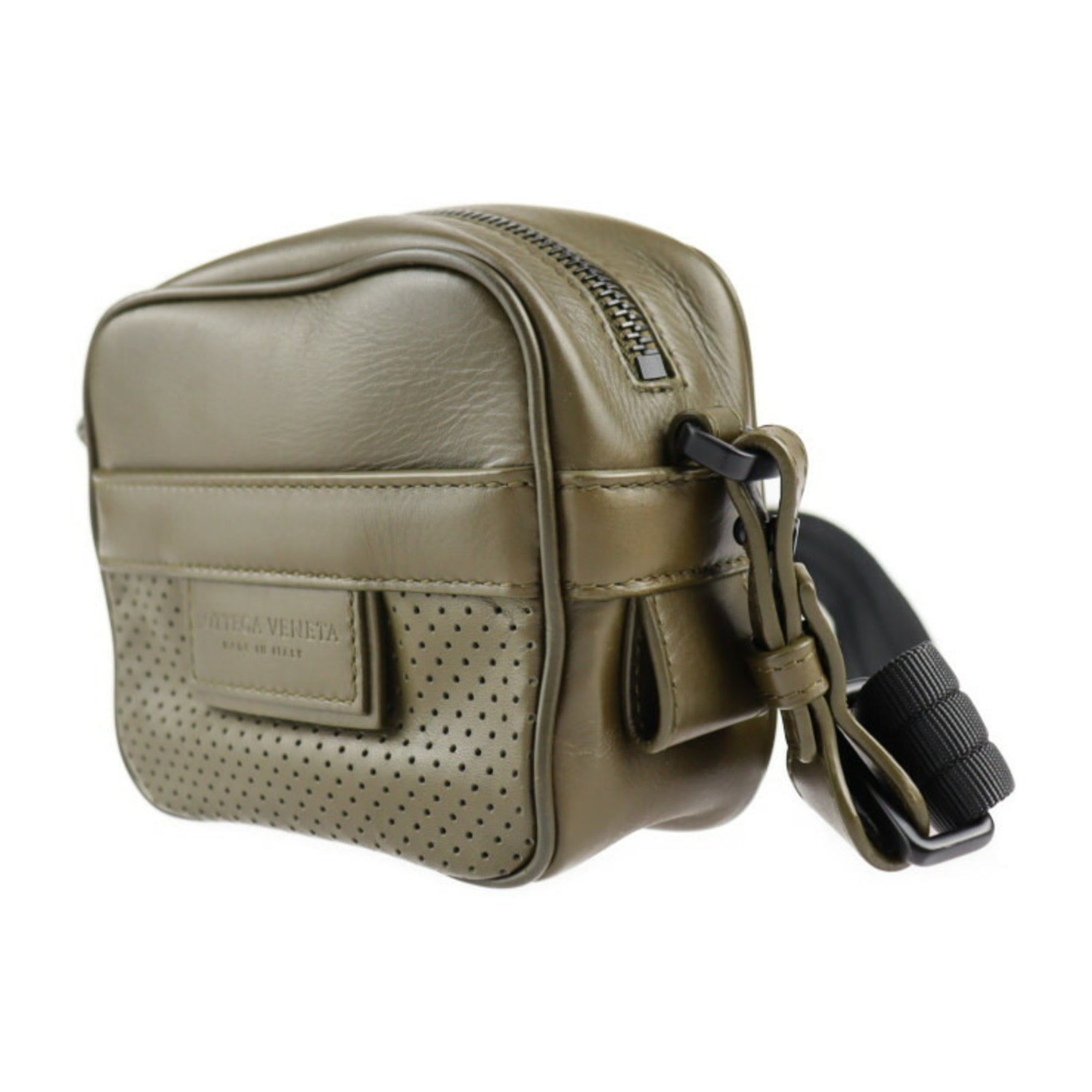 BOTTEGA VENETA Bottega Veneta shoulder bag lambskin khaki olive system black metal fittings pouch belt mini punching