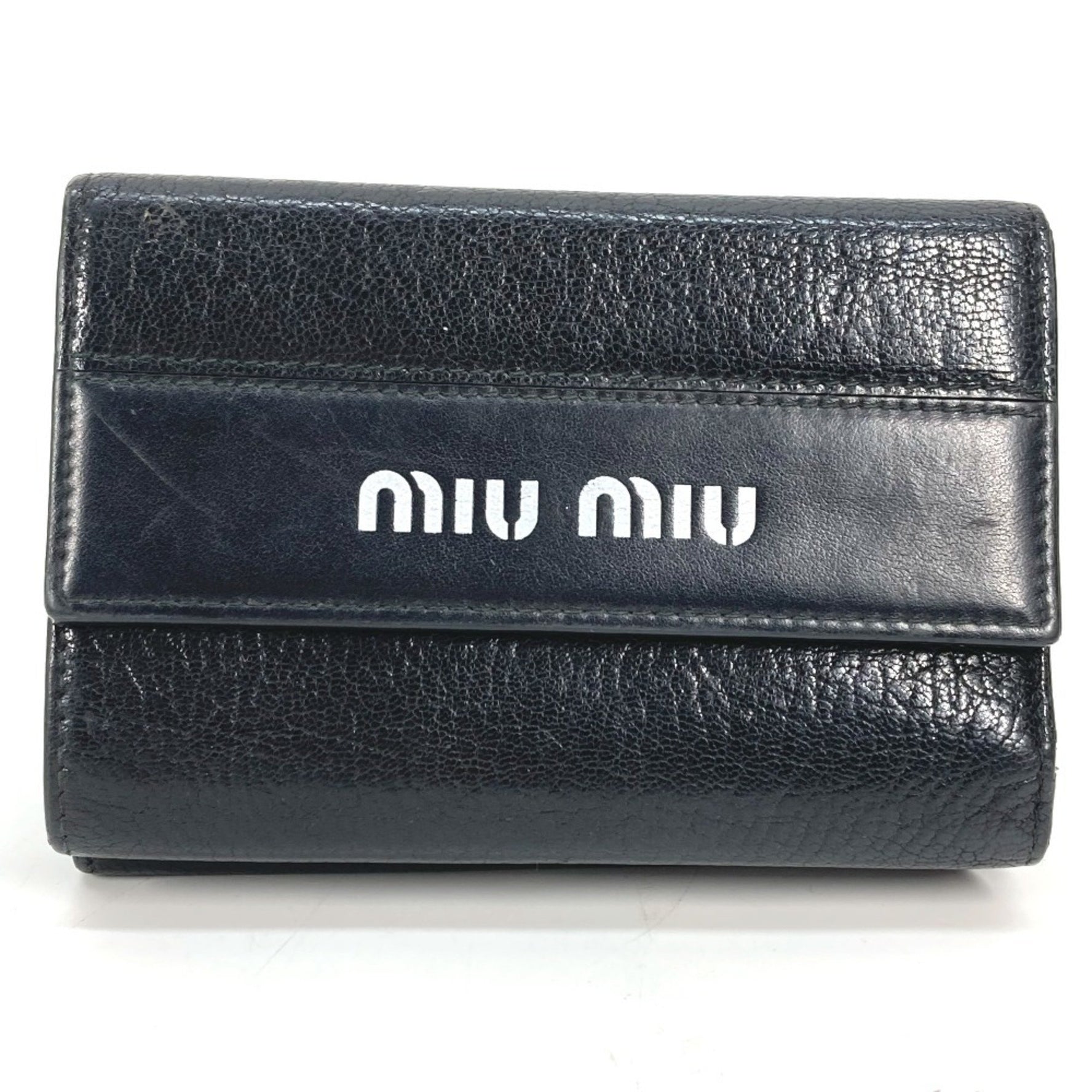 Miu Miu MIU Bicolor Compact Wallet Tri-fold Leather Black