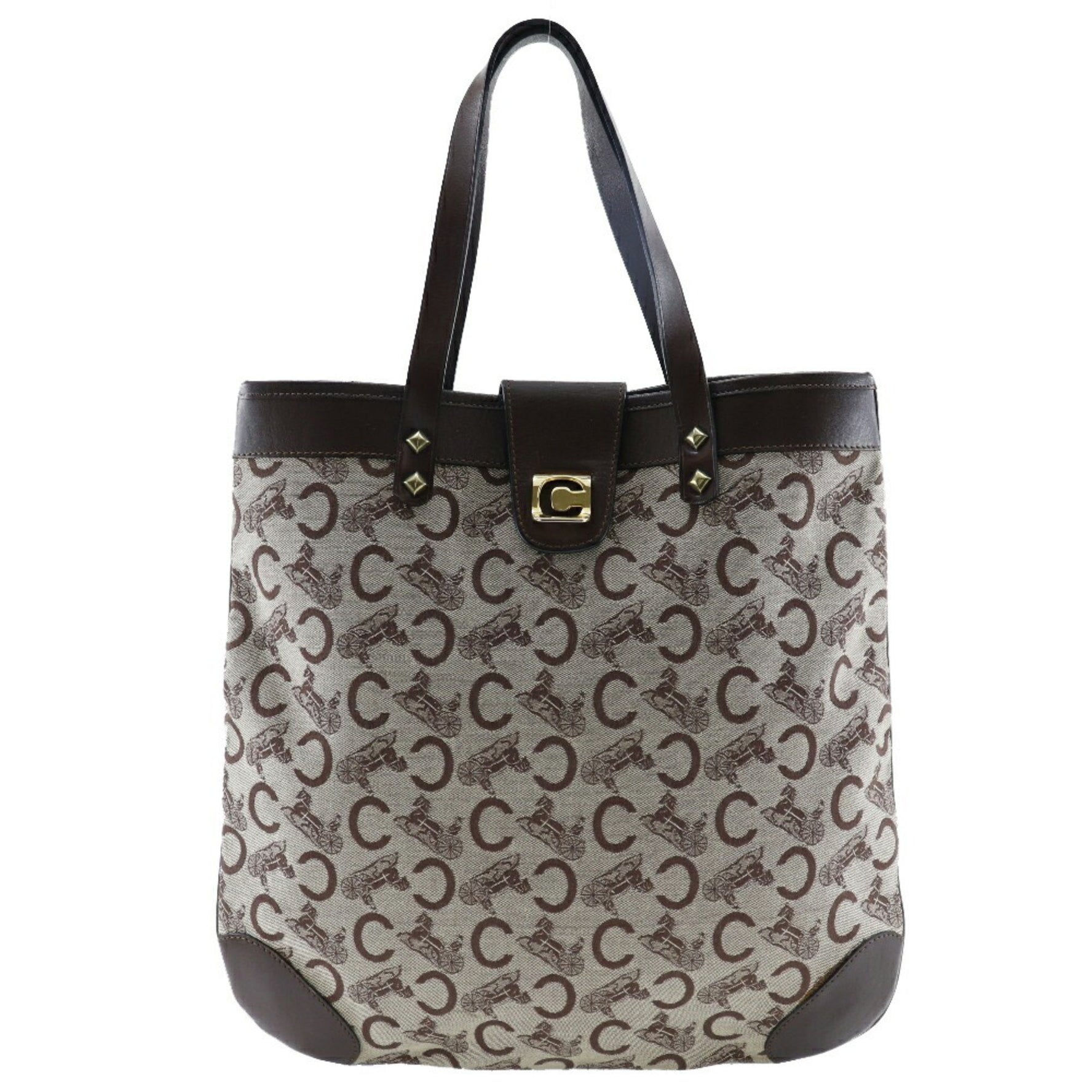 CELINE C Macadam Tote Bag Canvas Made in France Shoulder Handbag Open Ladies