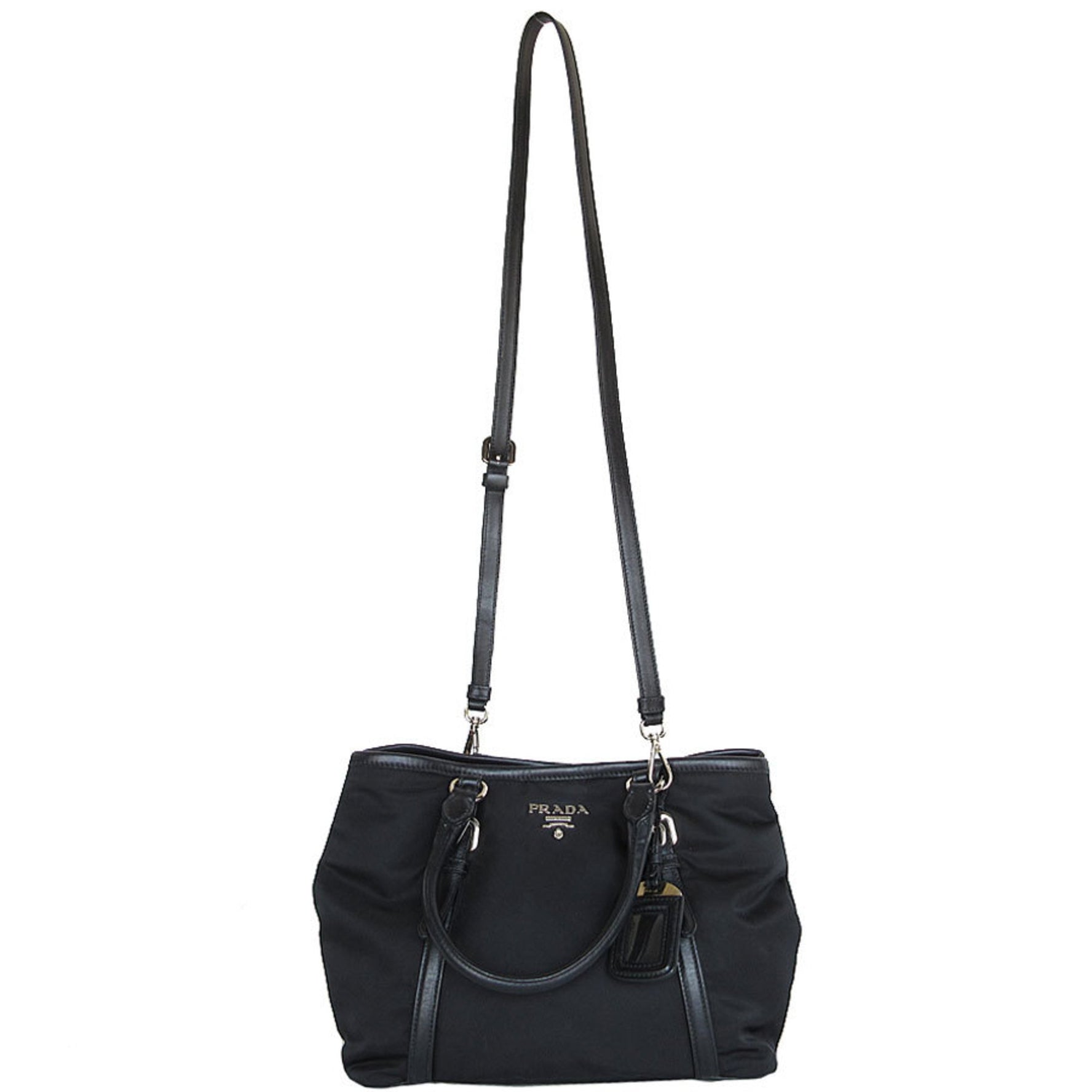 Prada handbag shoulder bag nylon leather silver