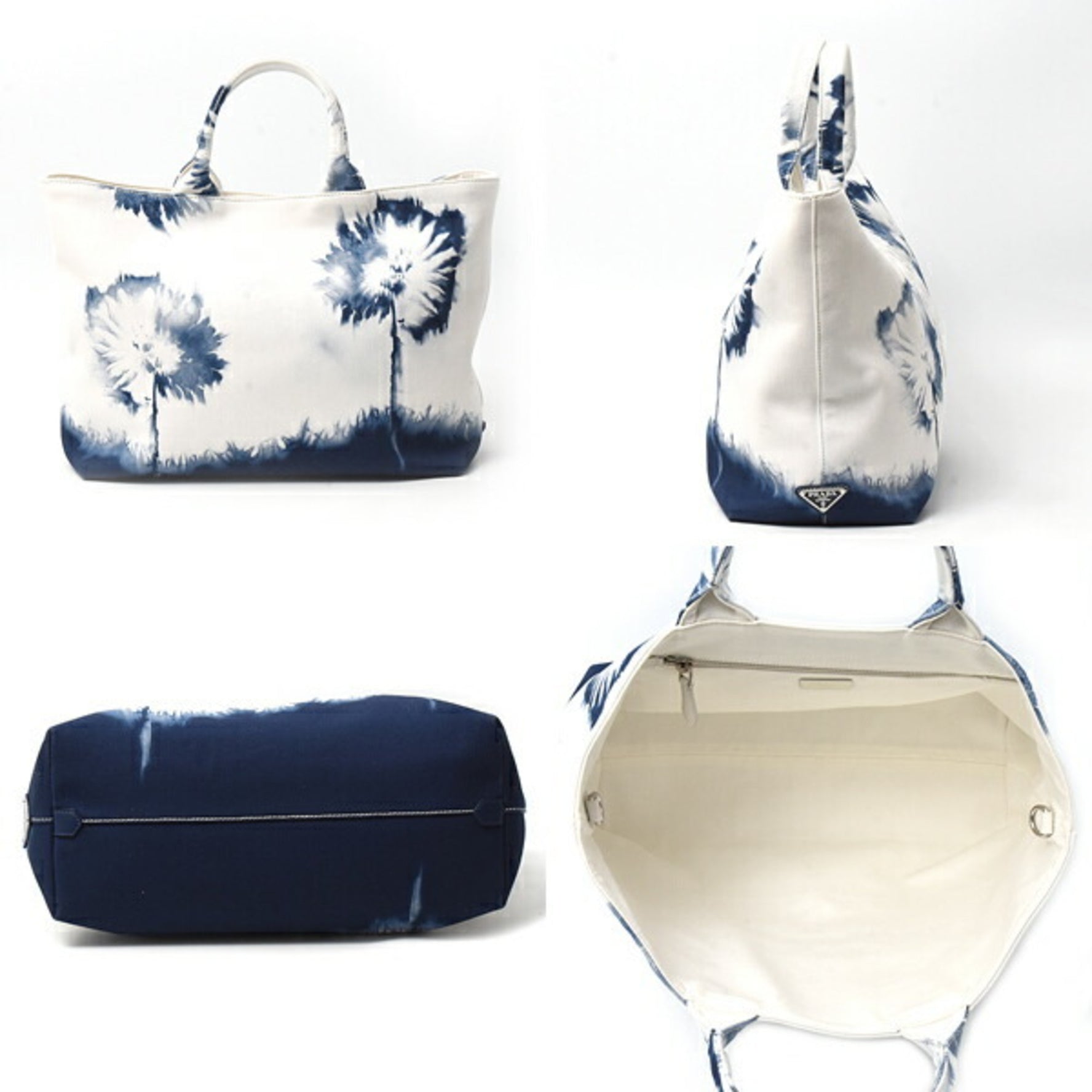 Prada Tote Bag/Shoulder Bag in White and Blue Canvas