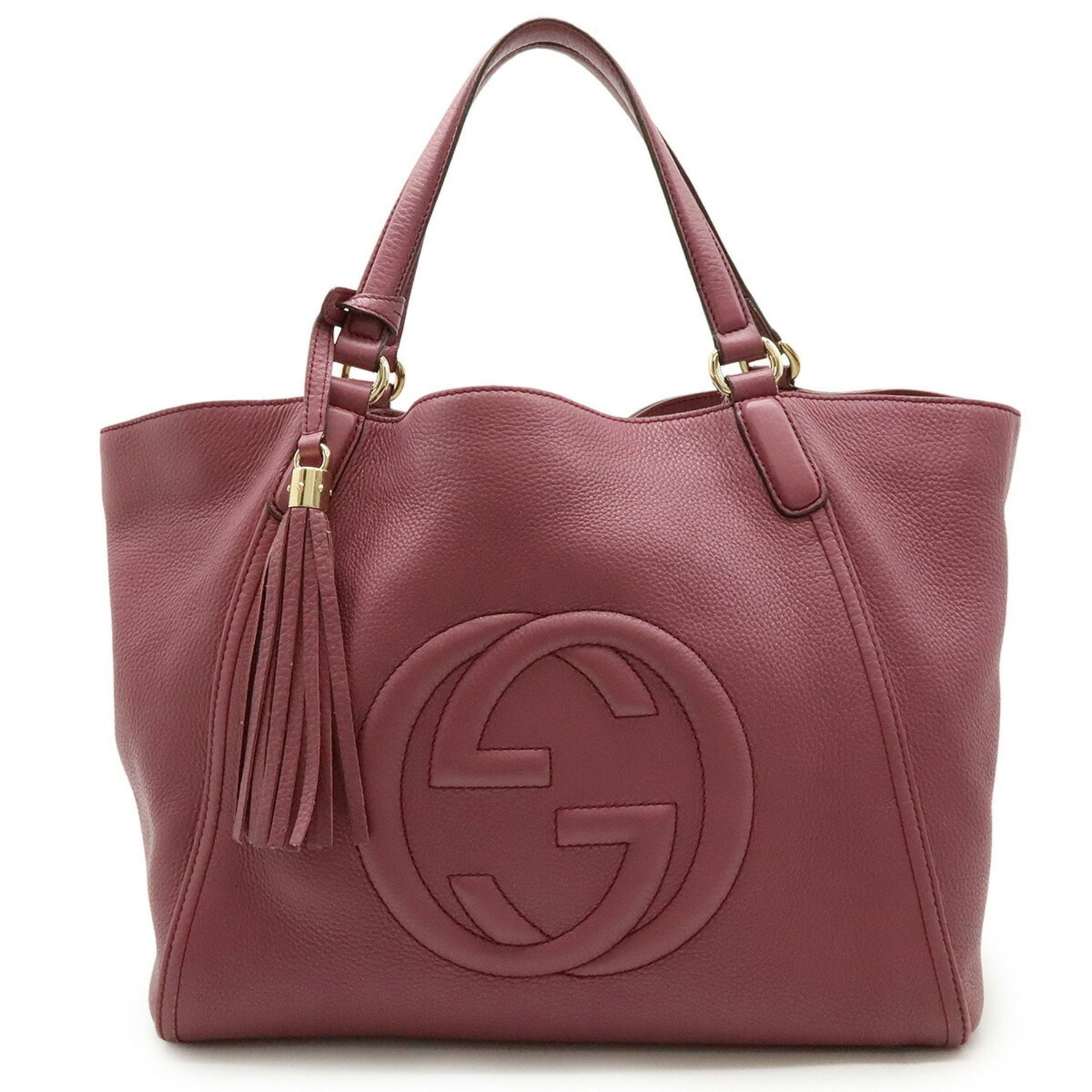 GUCCI Soho Cellarius Tote Bag Shoulder Tassel Leather Pink Purple