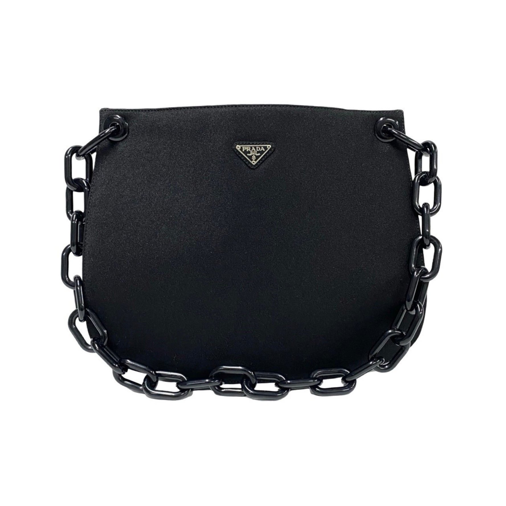 PRADA Triangle Logo Canvas Plastic Chain Semi Shoulder Bag Tote