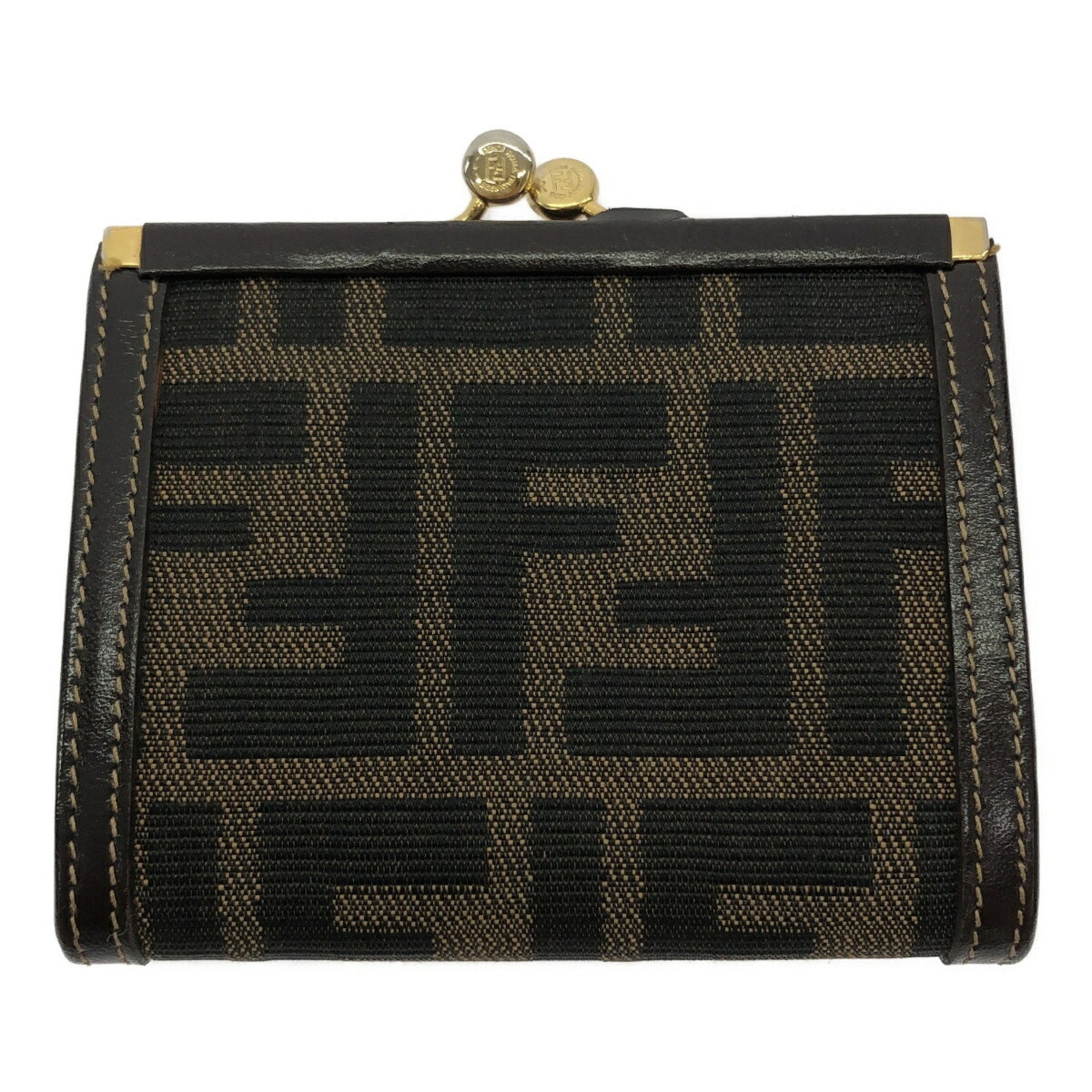 FENDI Coin Case Wallet Brown Leather Black Mikunigaoka Store