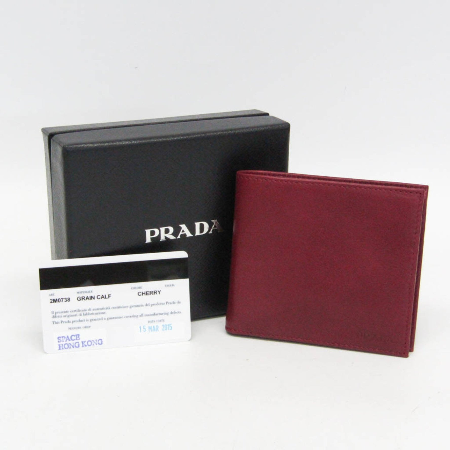 Prada GRAIN CALF Women,Men Leather Wallet (bi-fold) Cherry Red