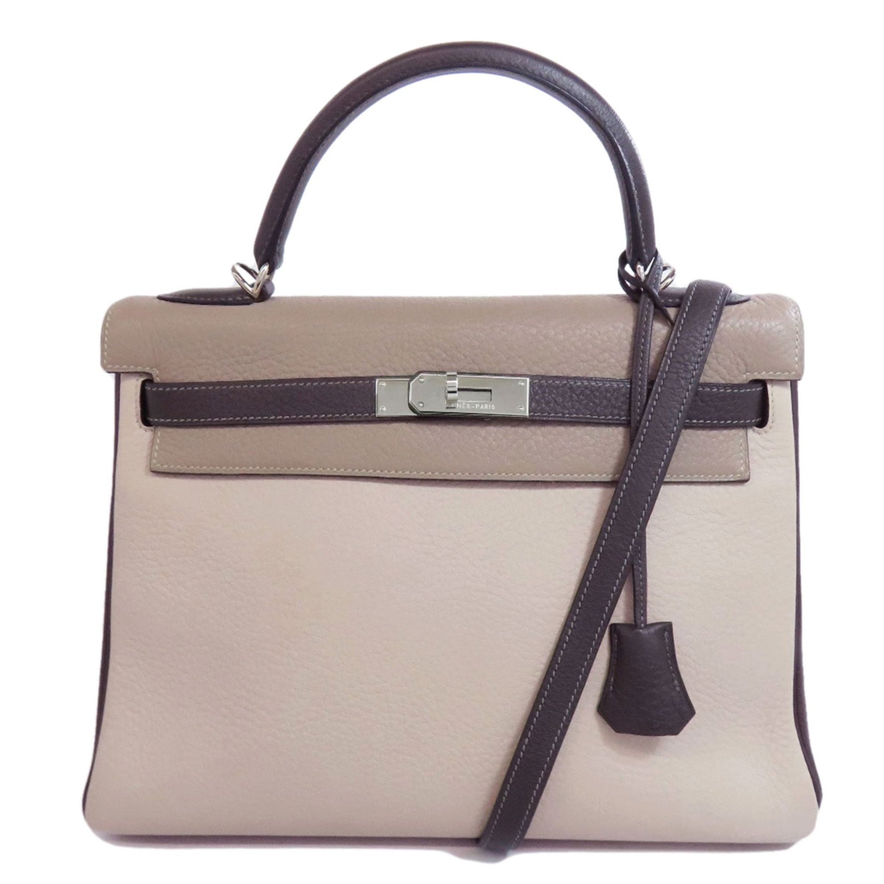 Hermes Hermès Kelly 32 handbag with silver hardware and tricolor lining, Taurillon, for women.