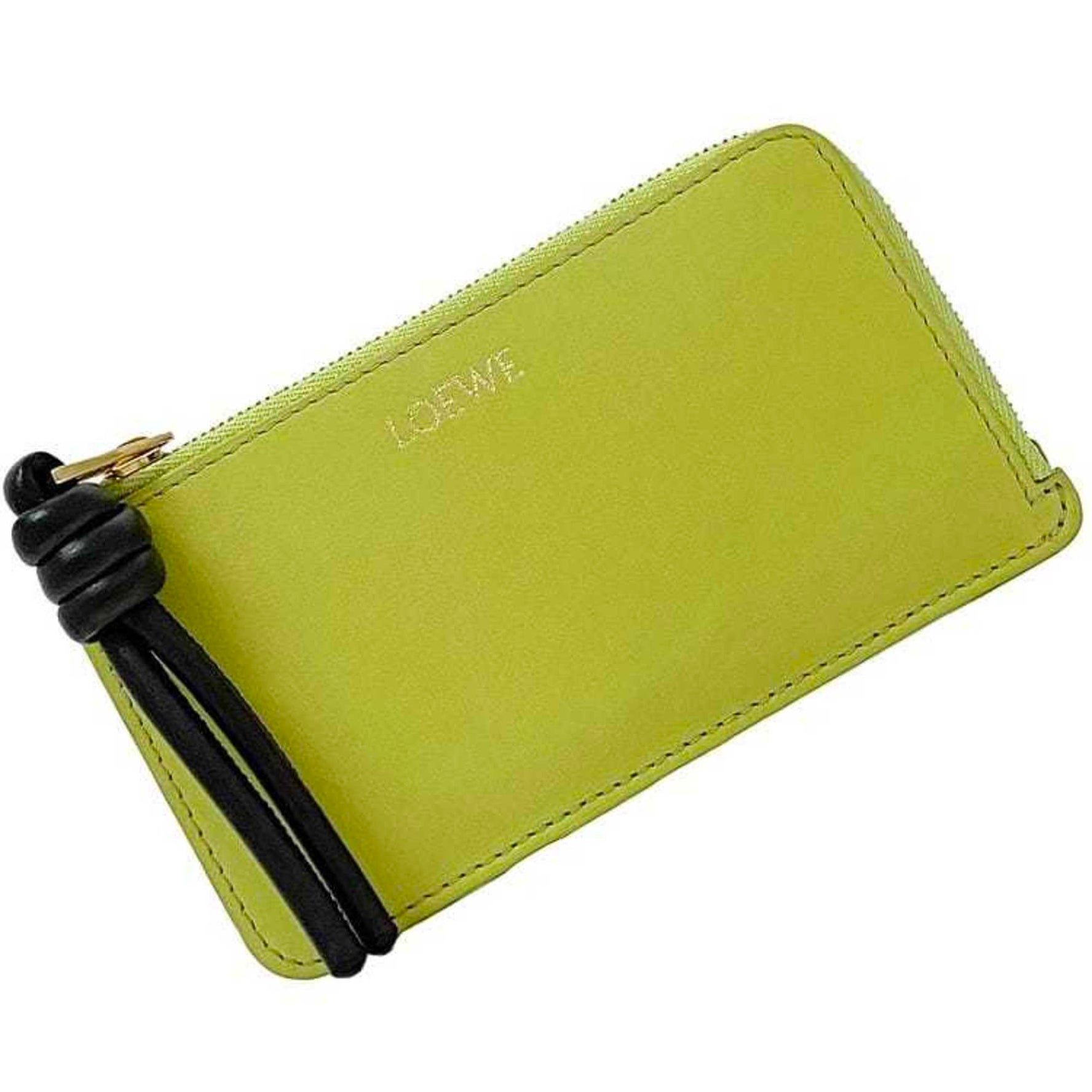 LOEWE Coin Card Case Light Green Anise Black Knot Purse Leather L-Shaped Unisex
