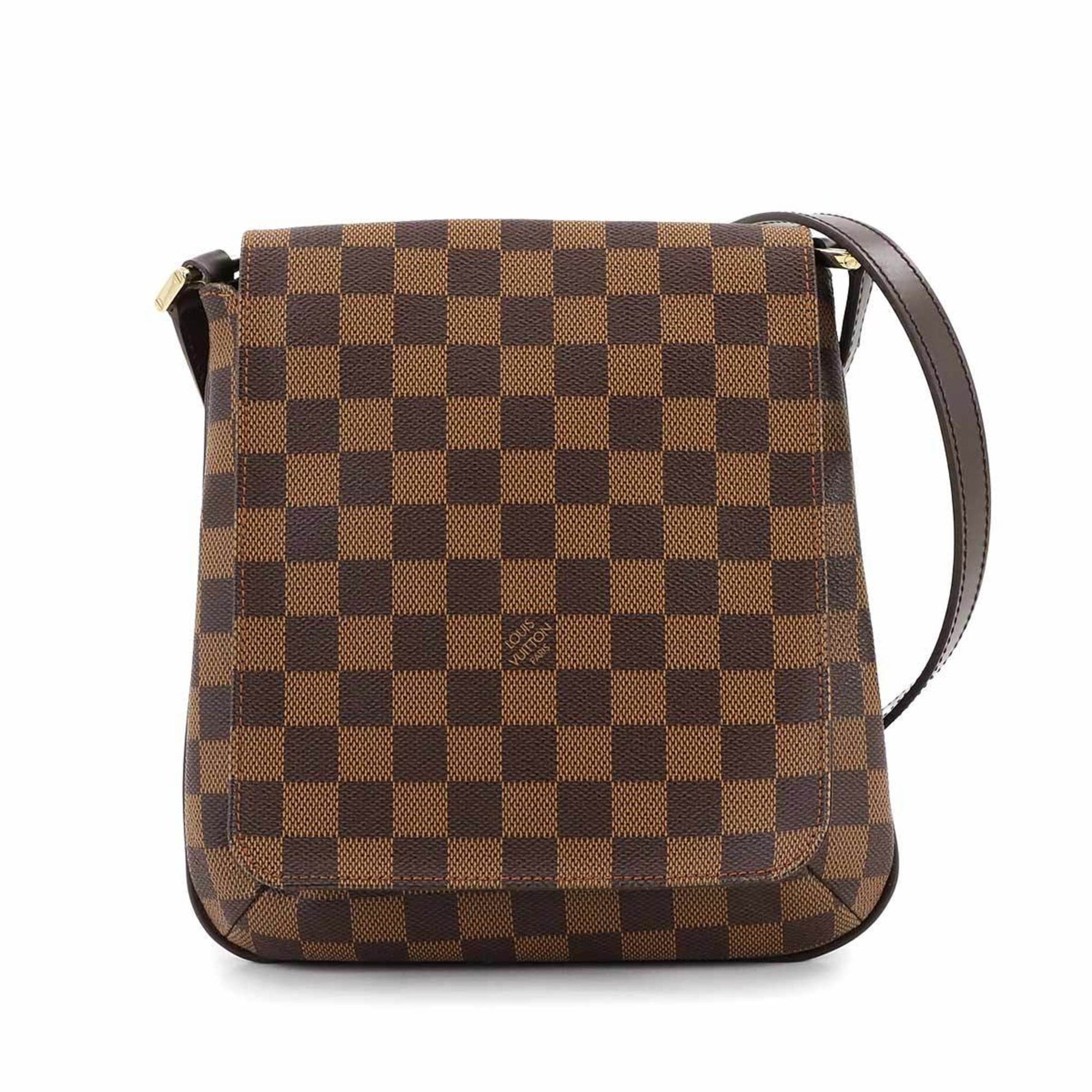 Louis Vuitton Damier Musette Salsa Long Shoulder Bag in Ebene Leather with Gold Hardware