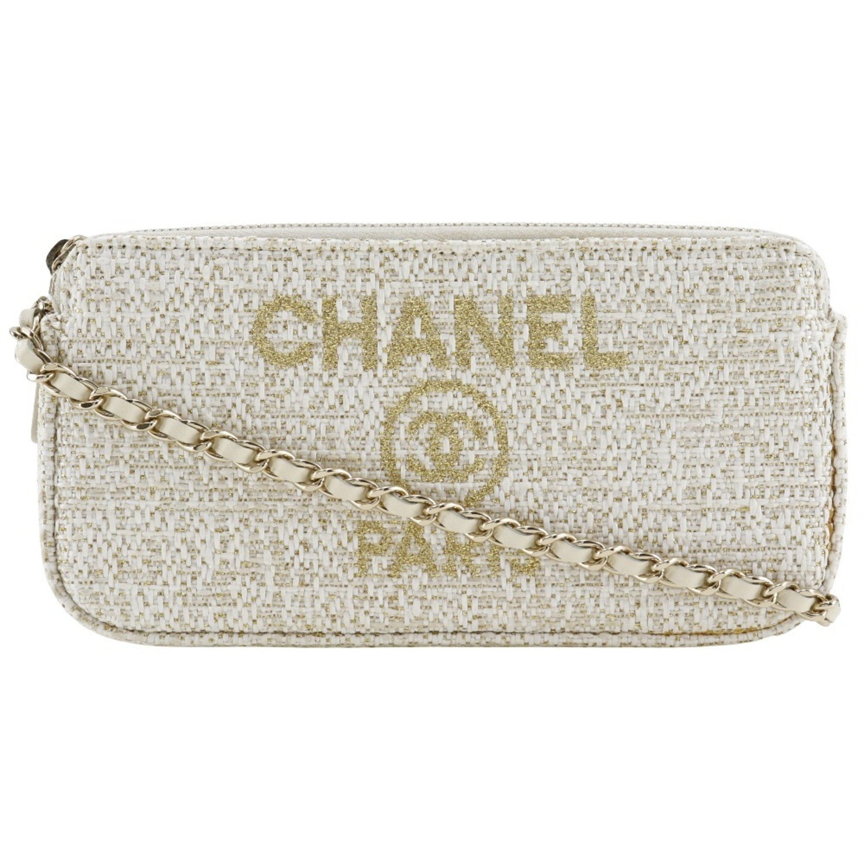 CHANEL Deauville Chain Shoulder Bag Clutch Tweed ChainShoulder