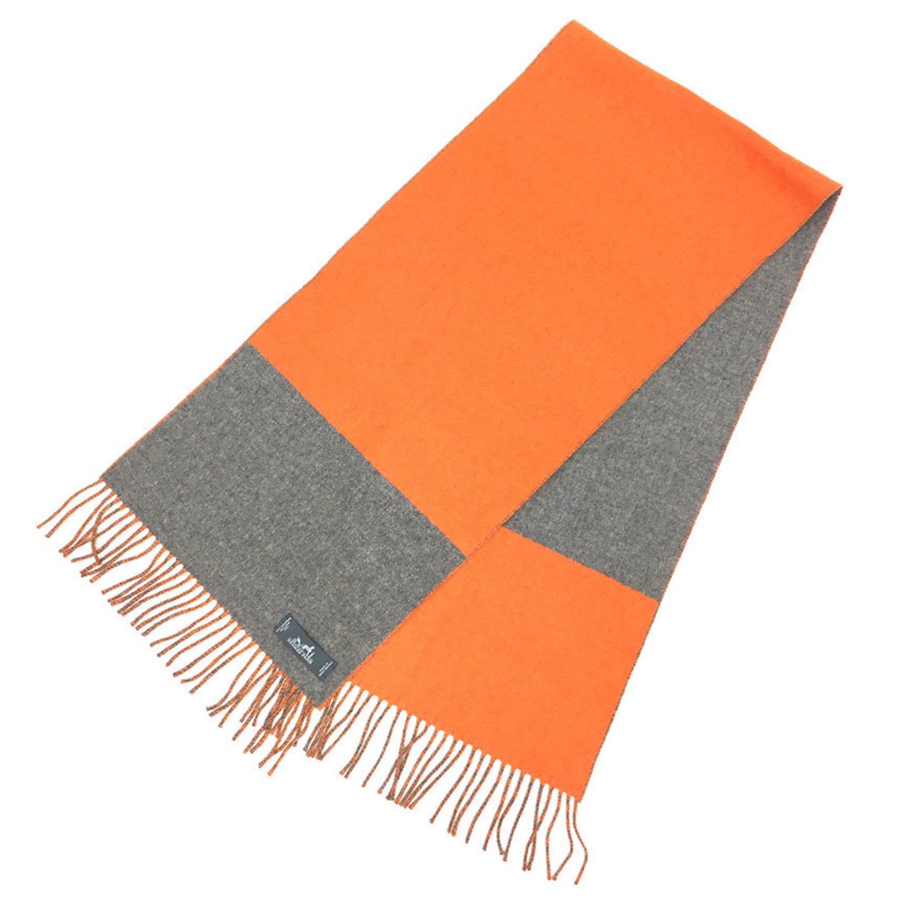 HERMES Cashmere Scarf Bicolor Kazak Stole Orange x Gray Men's