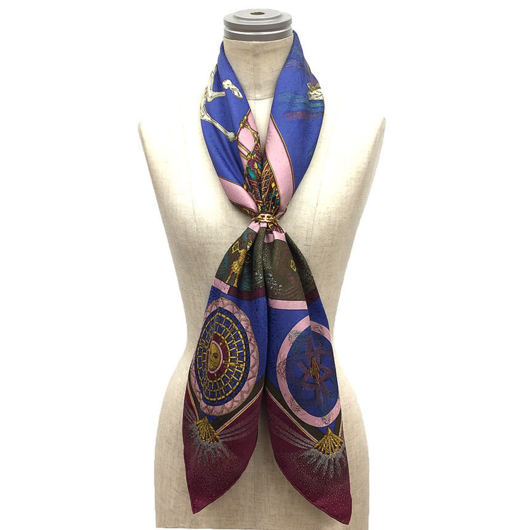 HERMES Carre 90 Scarf Muffler FEUX D'ARTIFICE Fireworks Bordeaux x Blue Anniversary 1987 Napoleon 100% Silk