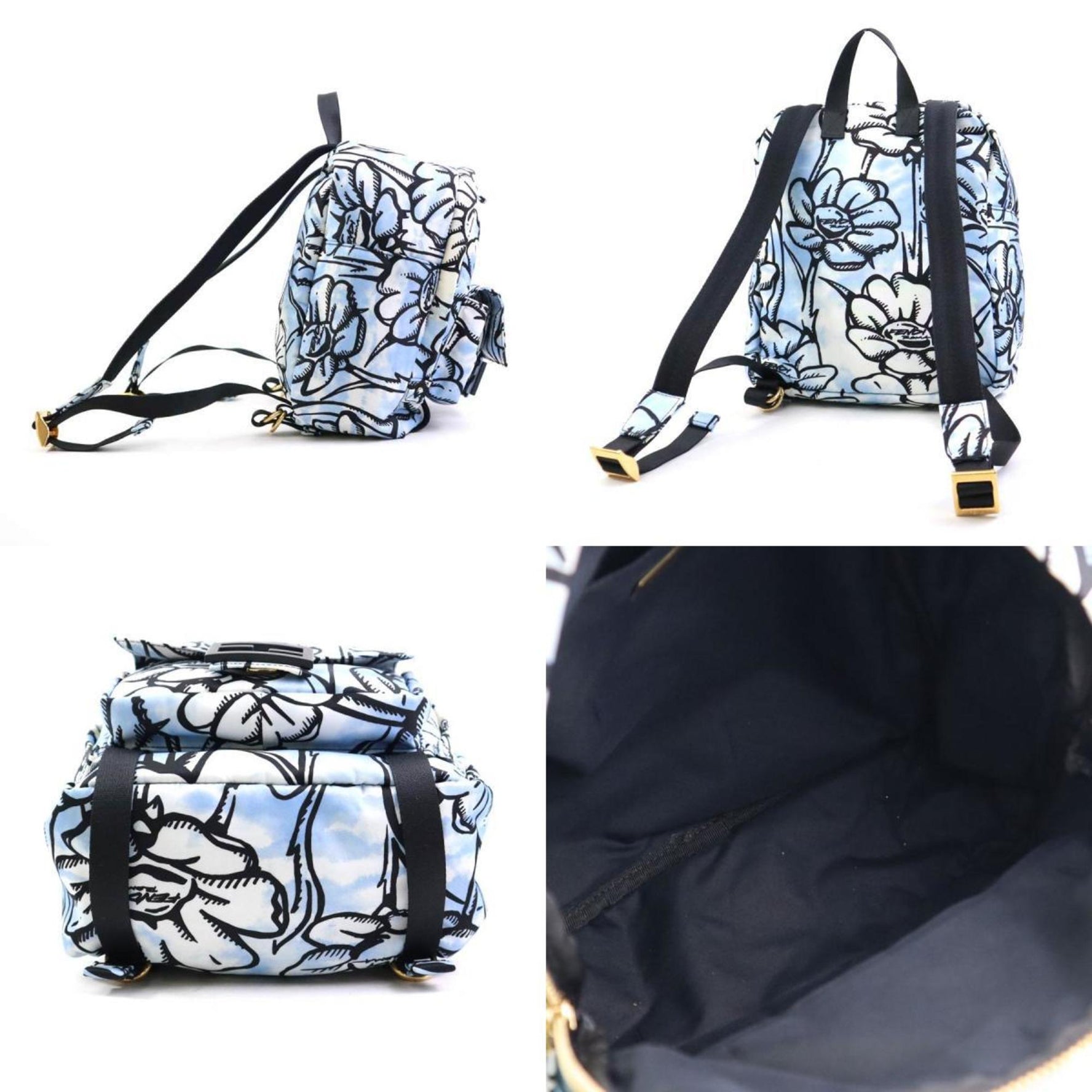 FENDI Backpack Nylon Blue White Black Gold