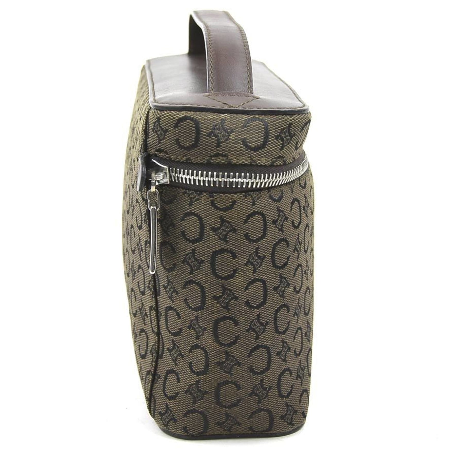 CELINE handbag canvas leather dark brown silver