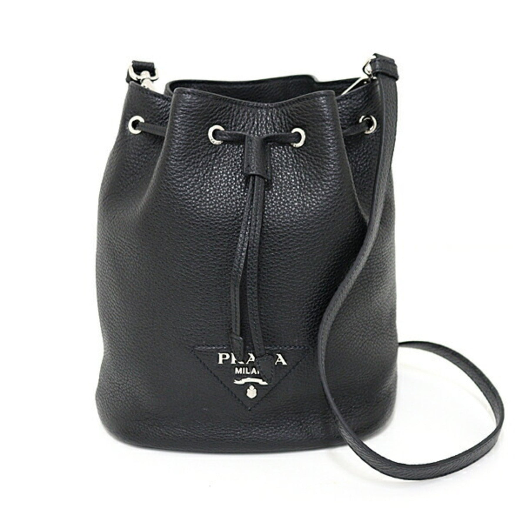 PRADA Leather Shoulder Bag Black Bucket Unused